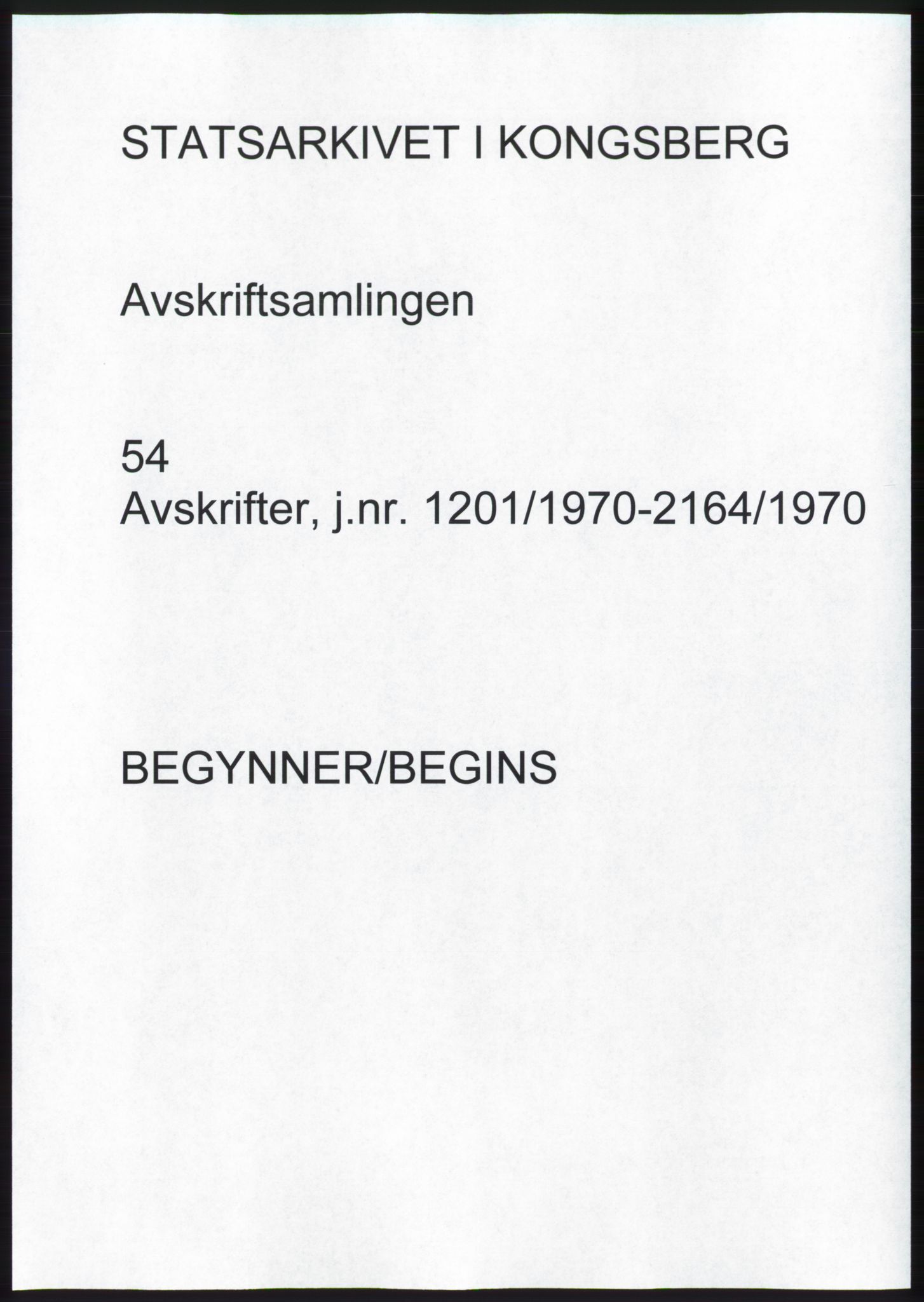Statsarkivet i Kongsberg, SAKO/A-0001, 1970, p. 1