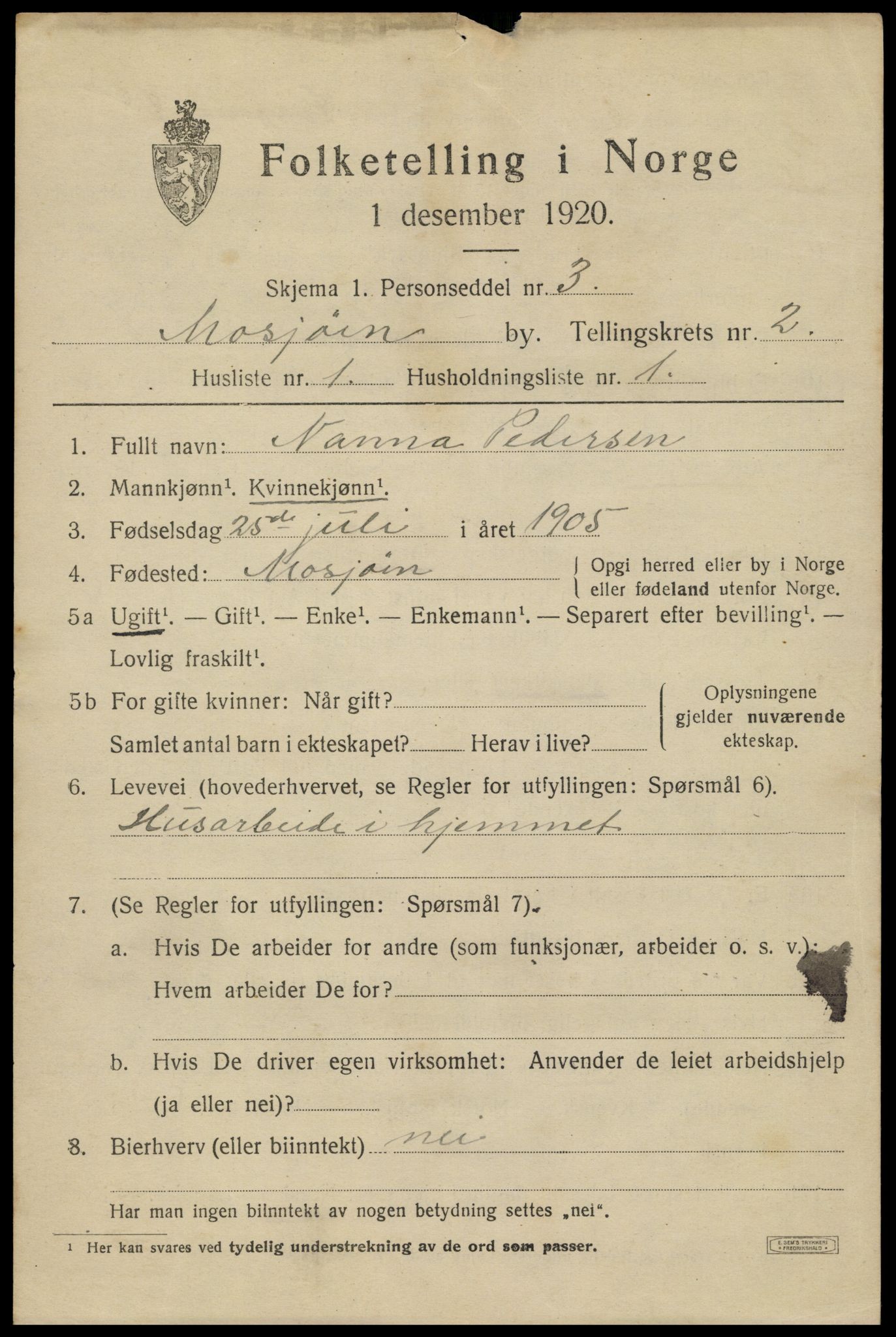 SAT, 1920 census for Mosjøen, 1920, p. 3430