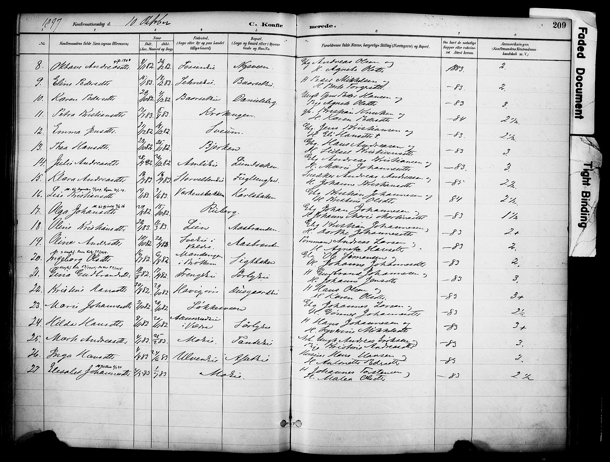 Ringsaker prestekontor, SAH/PREST-014/K/Ka/L0017: Parish register (official) no. 17, 1891-1902, p. 209