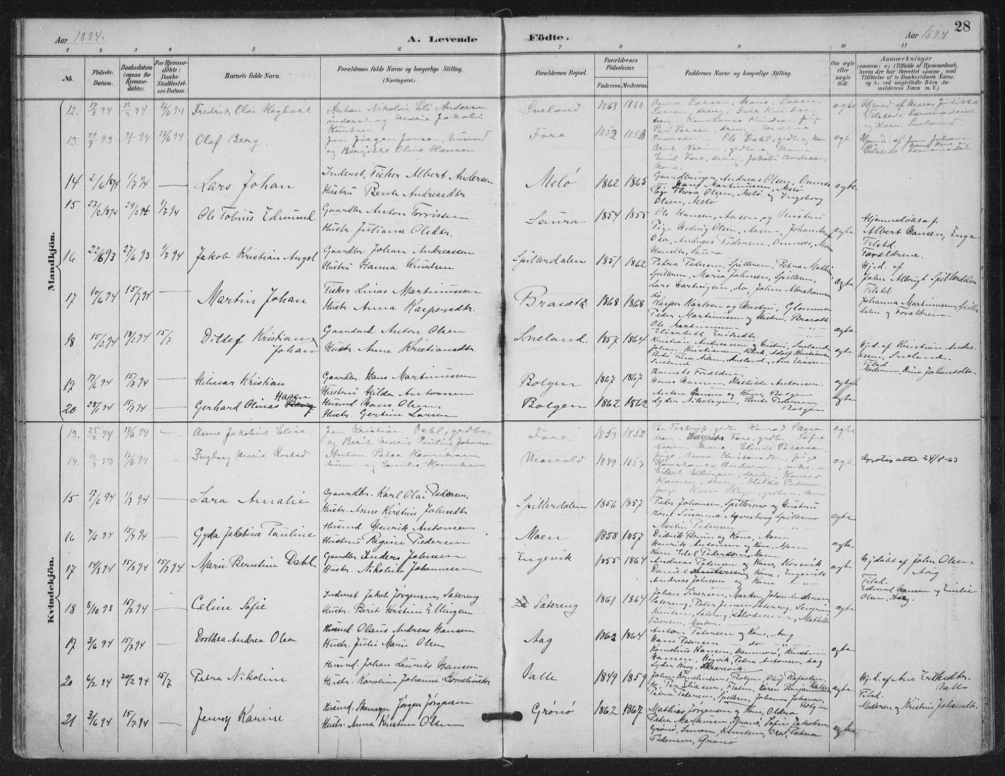 Ministerialprotokoller, klokkerbøker og fødselsregistre - Nordland, SAT/A-1459/843/L0628: Parish register (official) no. 843A03, 1889-1907, p. 28