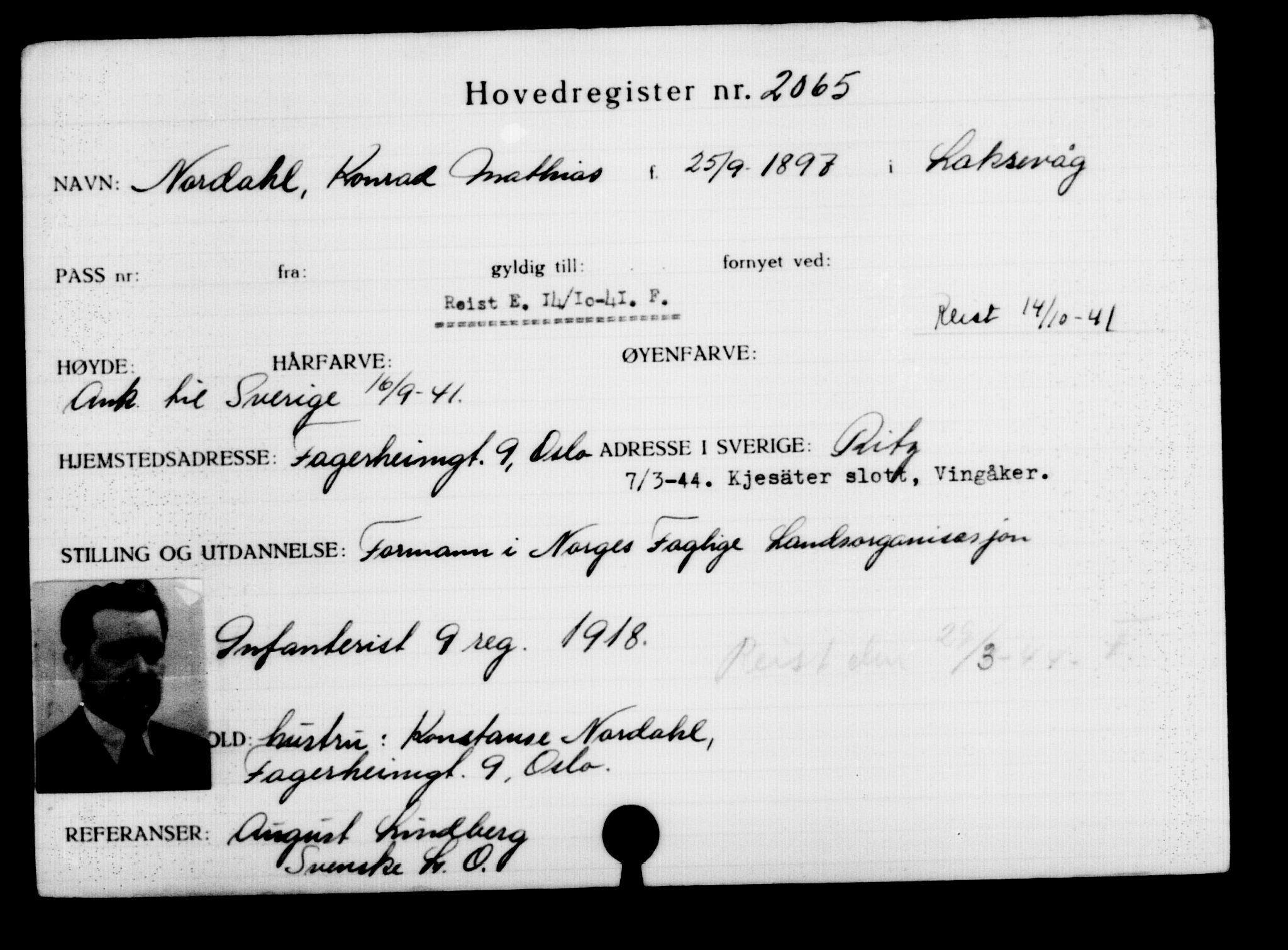 Utenriksstasjonene, Legasjonen i Stockholm, Flyktningkontoret, AV/RA-S-6753/V/Va/L0003: Kjesäterkartoteket, flyktninger med registreringsnr. 2001-3495, 1940-1945, p. 87