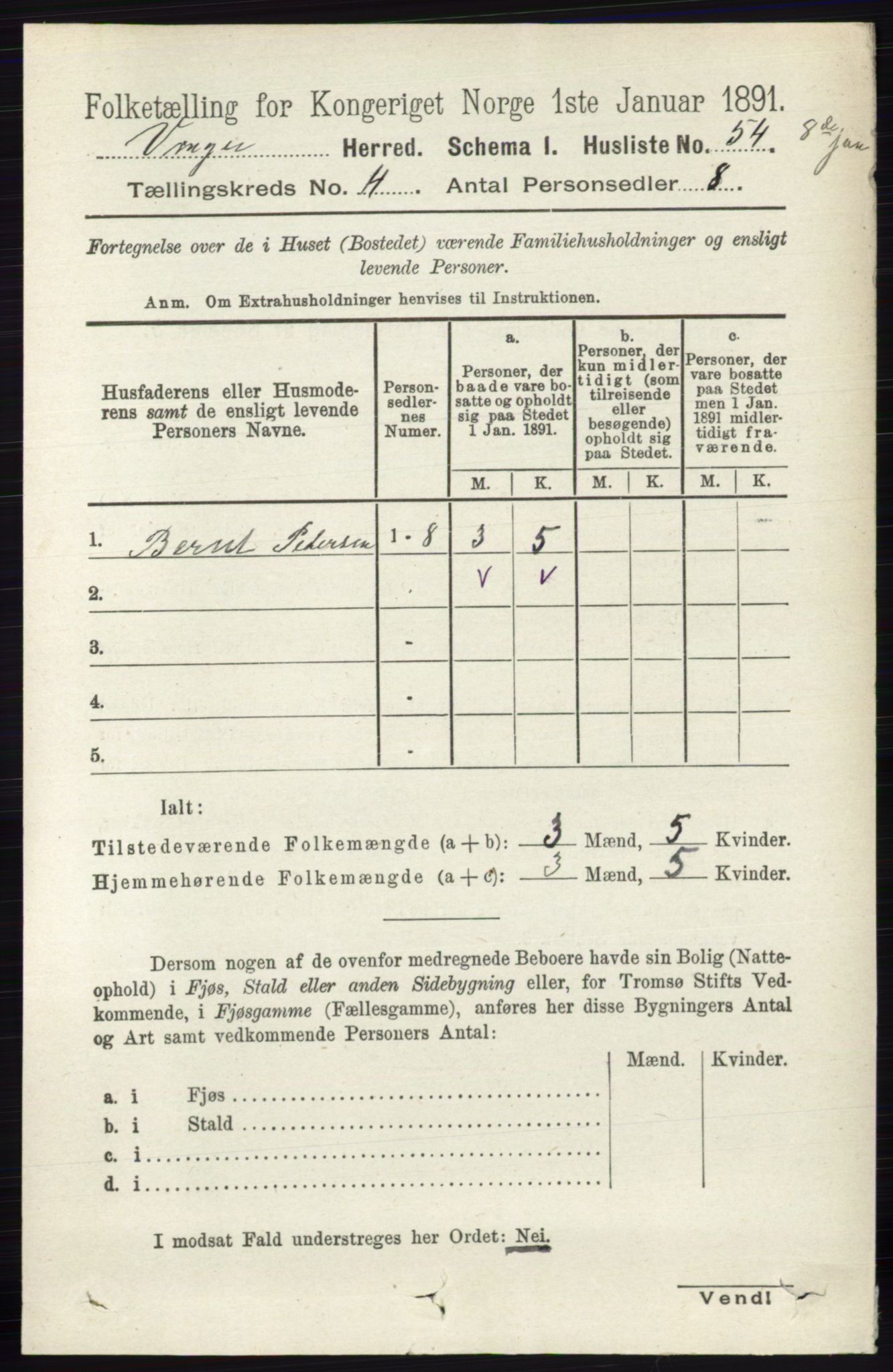 RA, 1891 census for 0421 Vinger, 1891, p. 1635