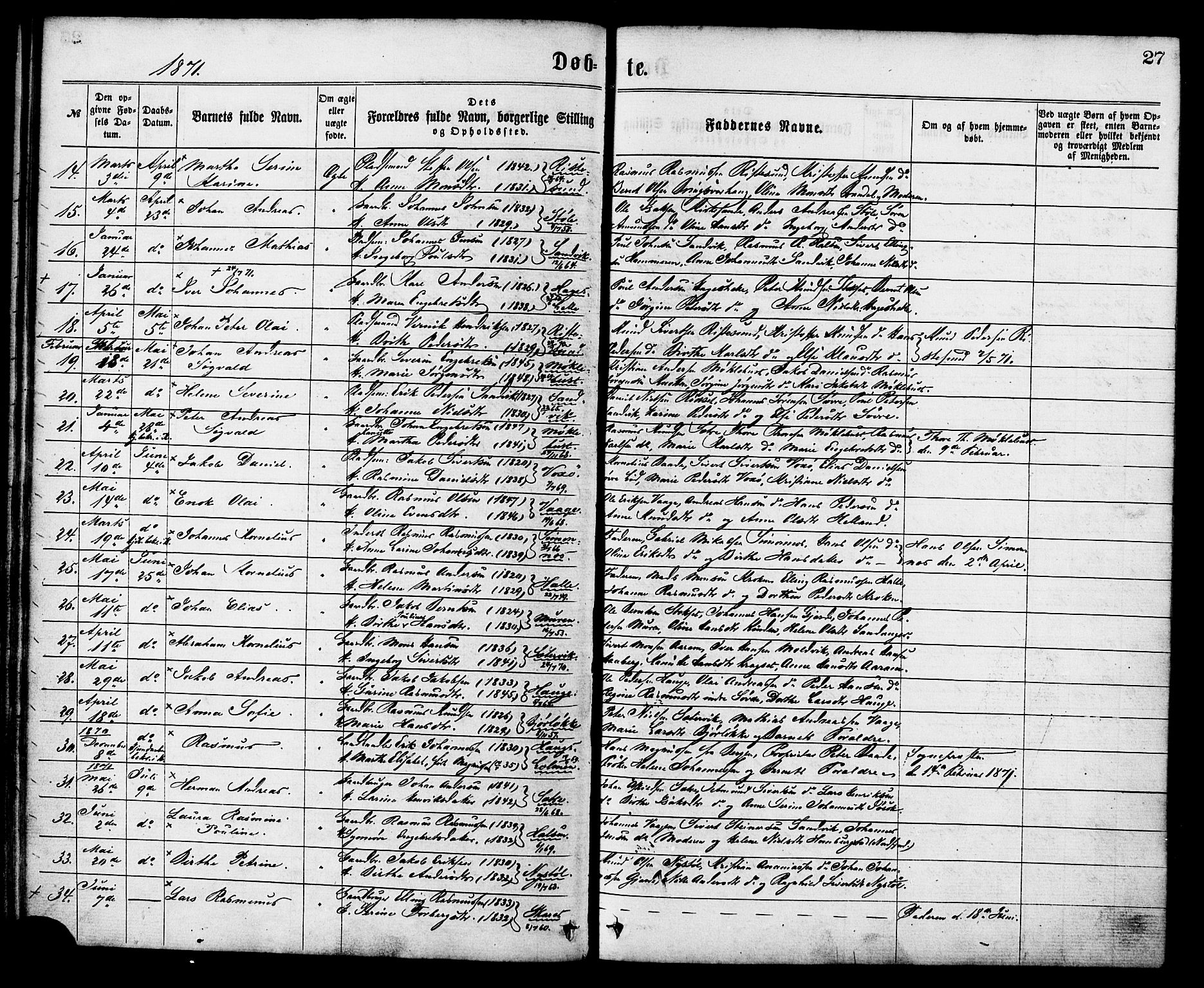 Ministerialprotokoller, klokkerbøker og fødselsregistre - Møre og Romsdal, AV/SAT-A-1454/503/L0035: Parish register (official) no. 503A03, 1865-1884, p. 27