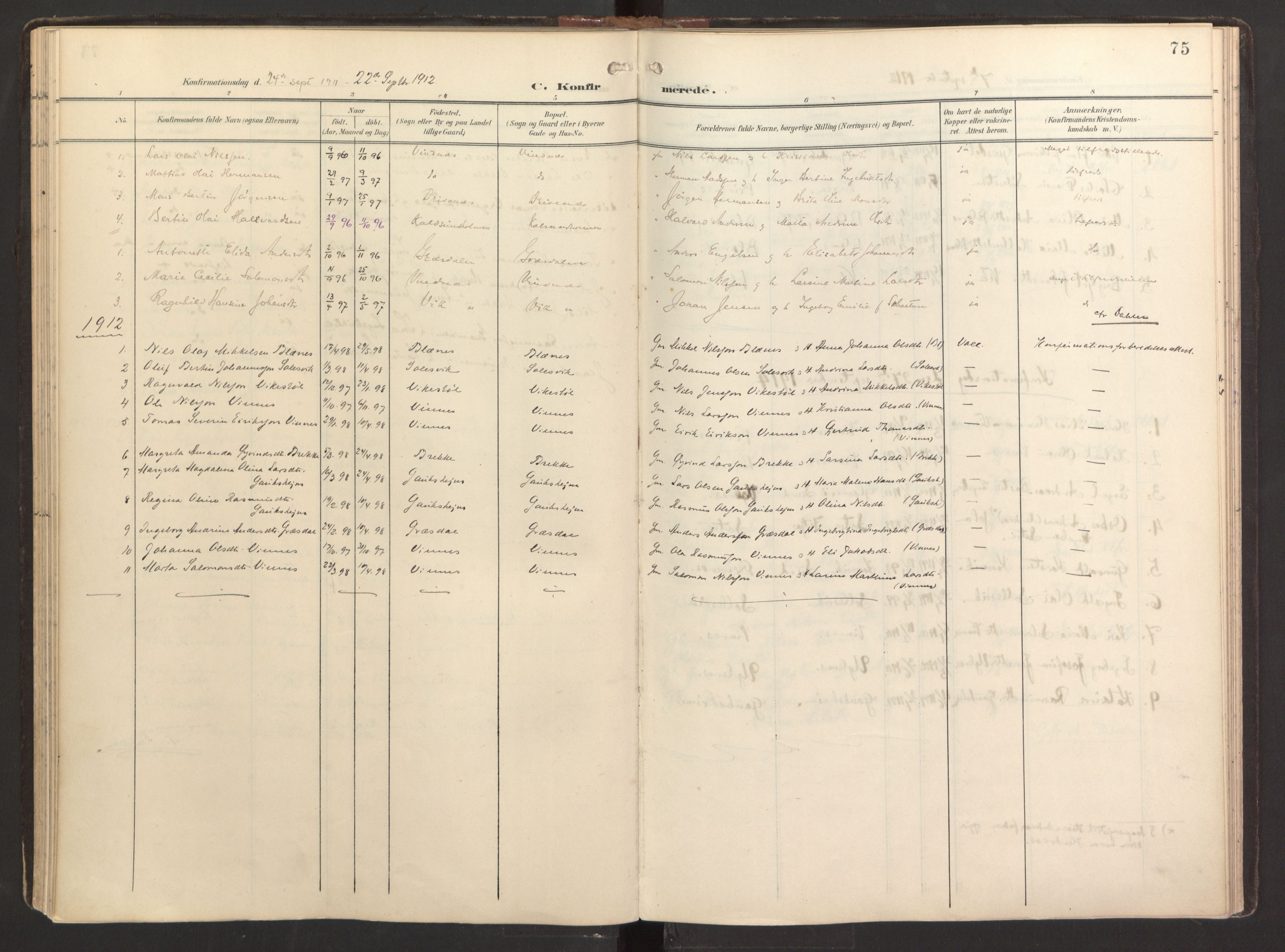 Fitjar sokneprestembete, SAB/A-99926: Parish register (official) no. B 1, 1900-1926, p. 75