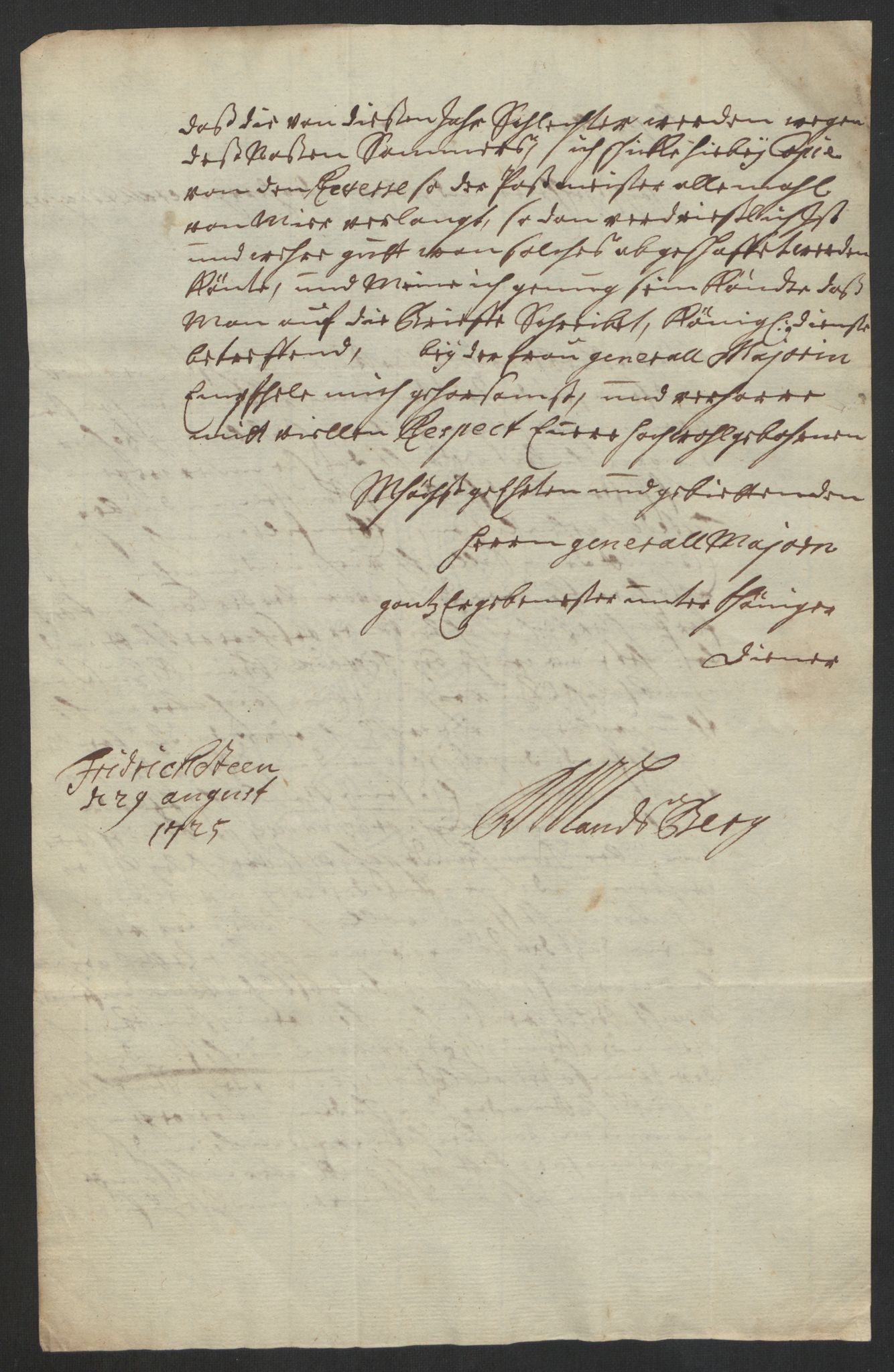 Kommanderende general (KG I) med Det norske krigsdirektorium, AV/RA-EA-5419/D/L0153: Fredriksten festning: Brev, inventarfortegnelser og regnskapsekstrakter, 1724-1729, p. 280