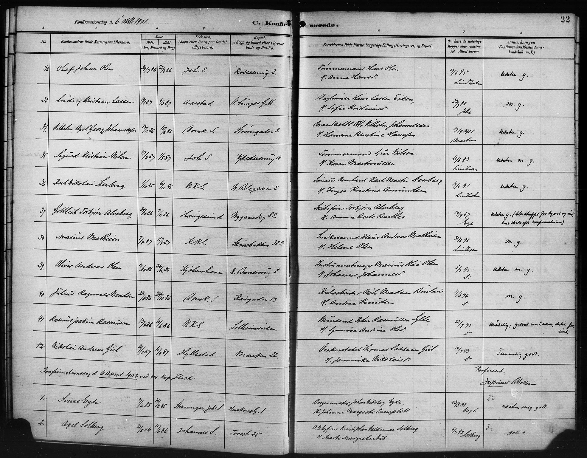 Domkirken sokneprestembete, SAB/A-74801/H/Hab/L0025: Parish register (copy) no. C 5, 1899-1916, p. 22