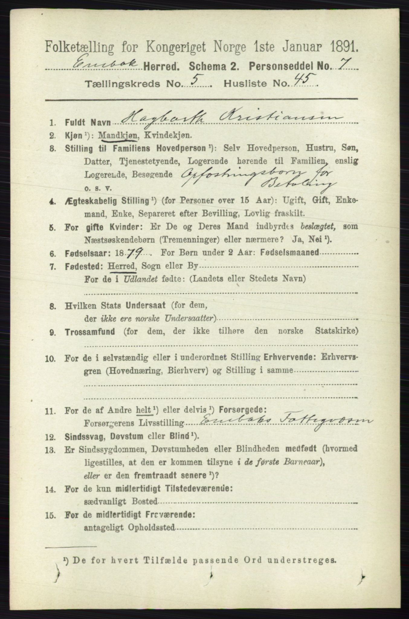 RA, 1891 census for 0229 Enebakk, 1891, p. 2250