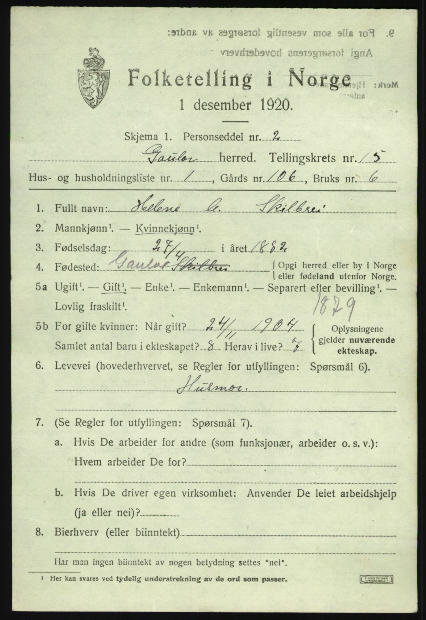 SAB, 1920 census for Gaular, 1920, p. 6676