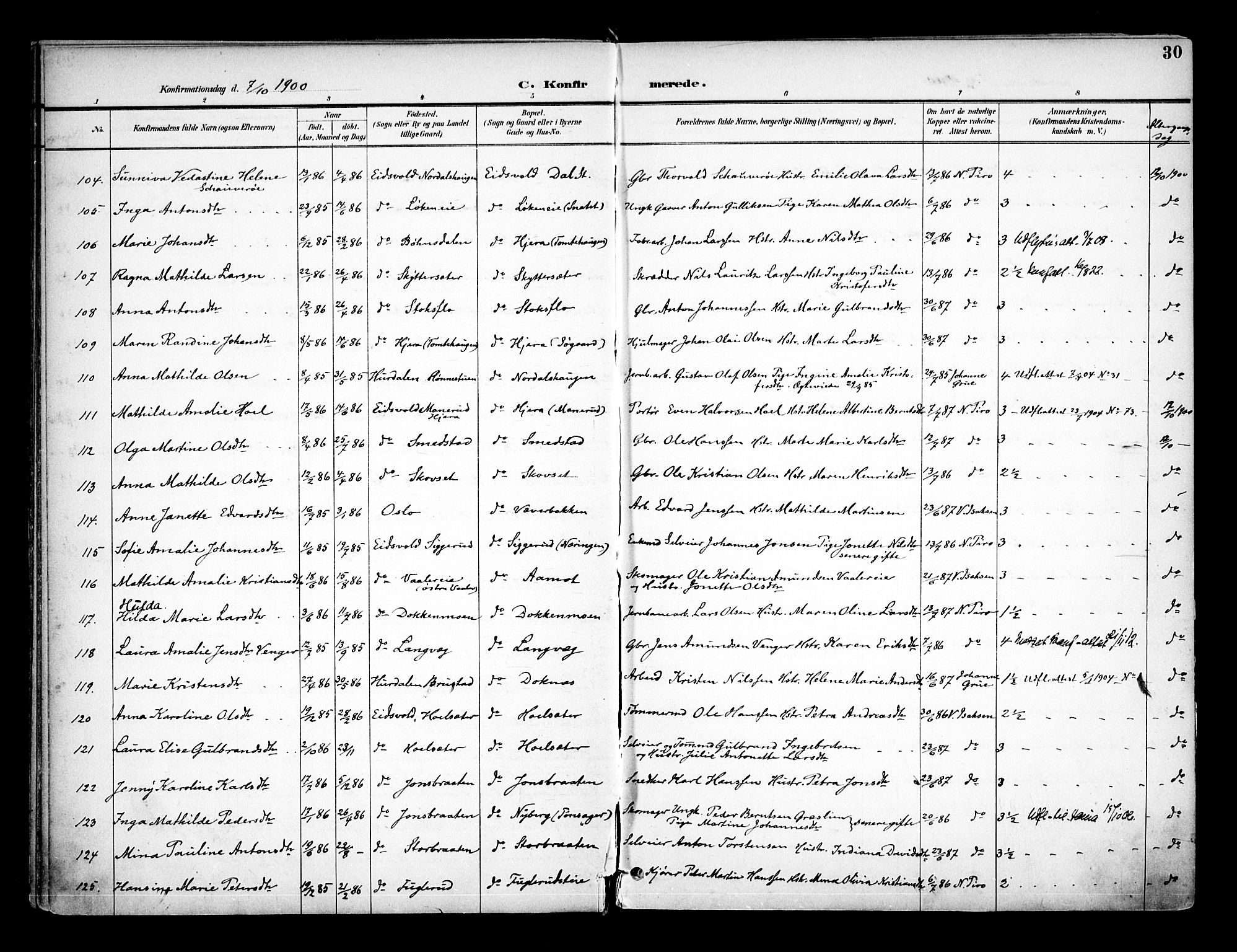 Eidsvoll prestekontor Kirkebøker, AV/SAO-A-10888/F/Fa/L0005: Parish register (official) no. I 5, 1896-1906, p. 30