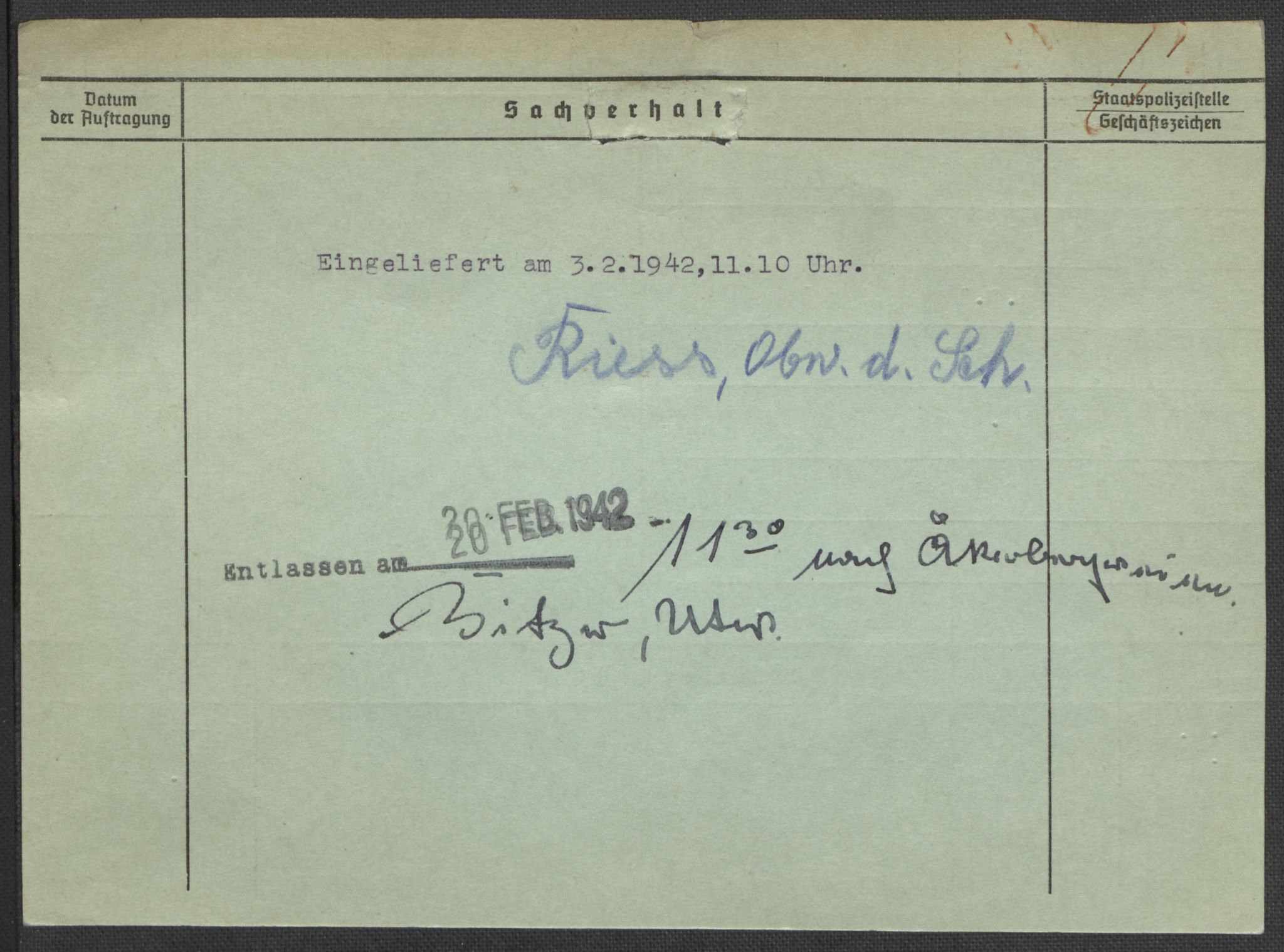 Befehlshaber der Sicherheitspolizei und des SD, AV/RA-RAFA-5969/E/Ea/Eaa/L0002: Register over norske fanger i Møllergata 19: Bj-Eng, 1940-1945, p. 13