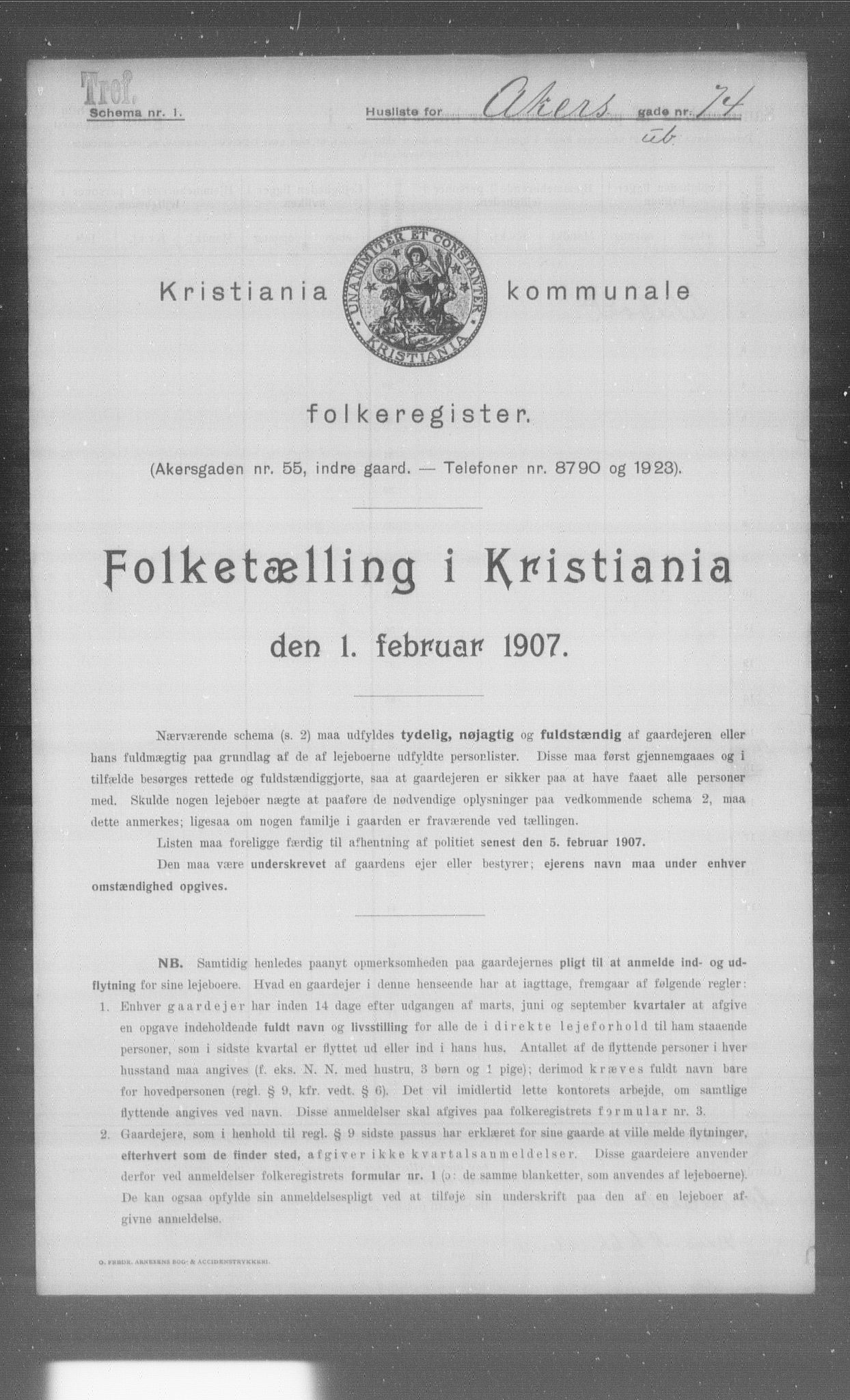 OBA, Municipal Census 1907 for Kristiania, 1907, p. 466