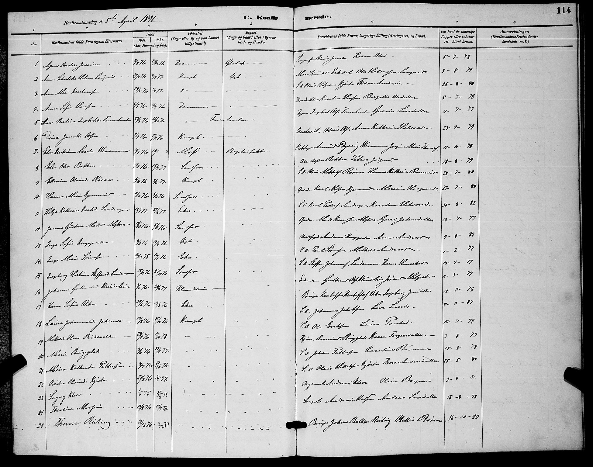 Kongsberg kirkebøker, AV/SAKO-A-22/G/Ga/L0006: Parish register (copy) no. 6, 1890-1901, p. 114