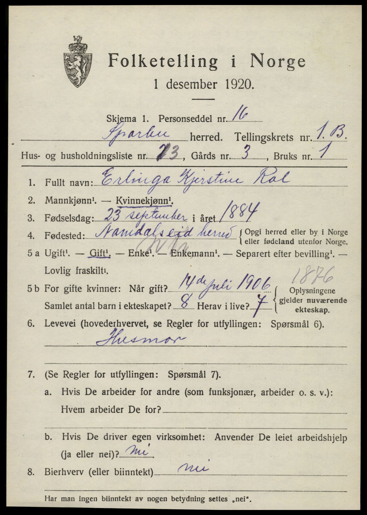 SAT, 1920 census for Sparbu, 1920, p. 2099
