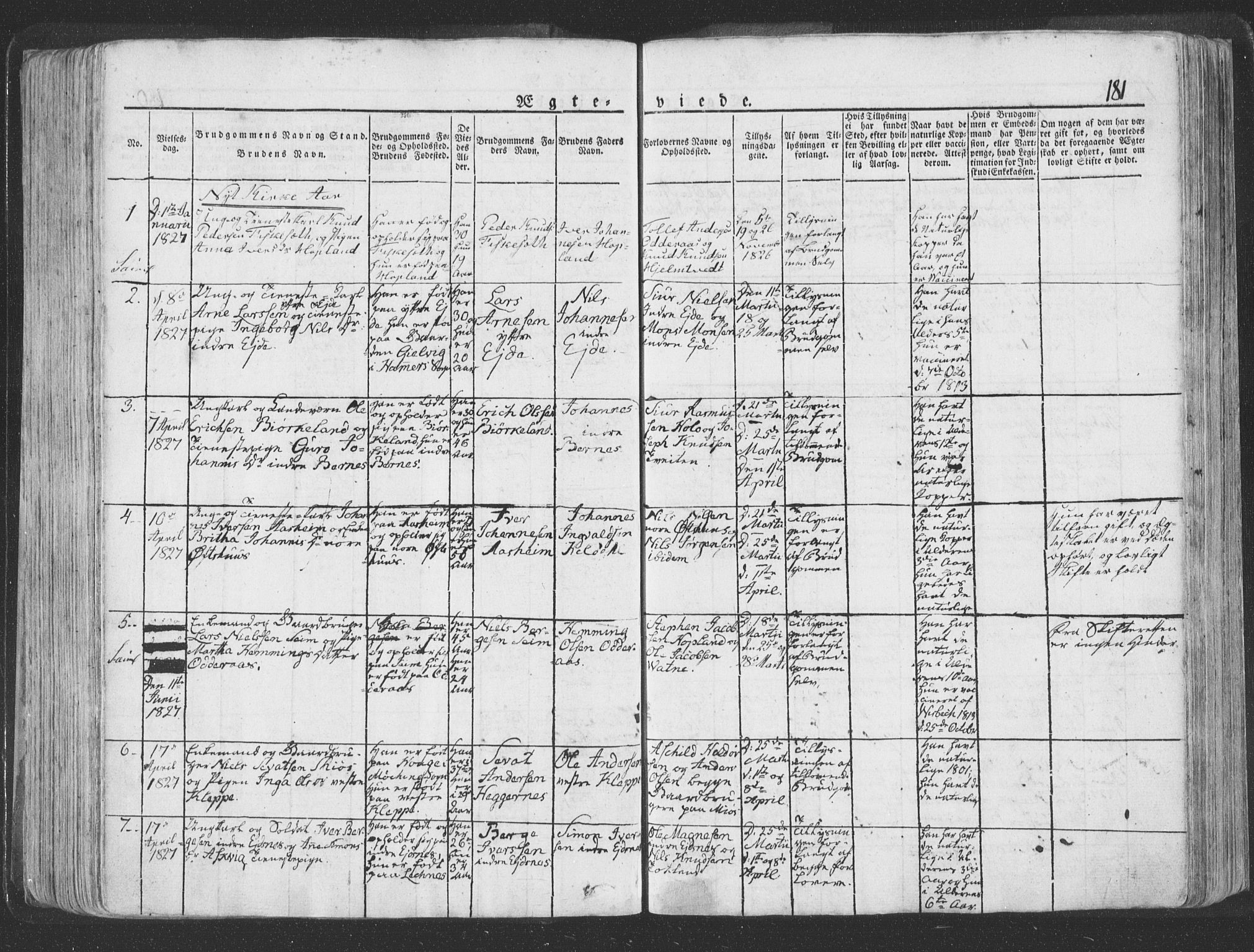 Hosanger sokneprestembete, AV/SAB-A-75801/H/Haa: Parish register (official) no. A 6, 1824-1835, p. 181