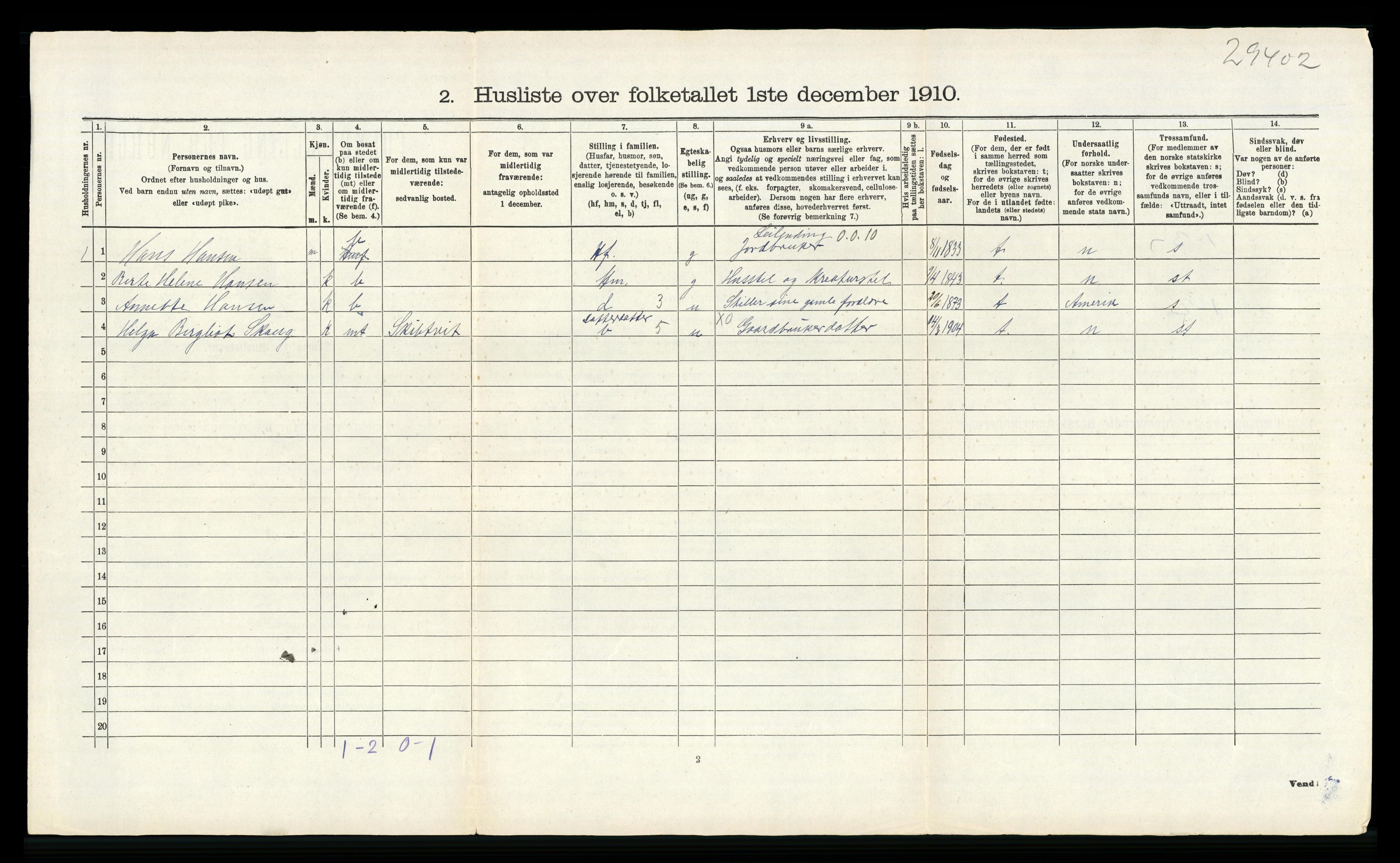 RA, 1910 census for Lier, 1910, p. 2029