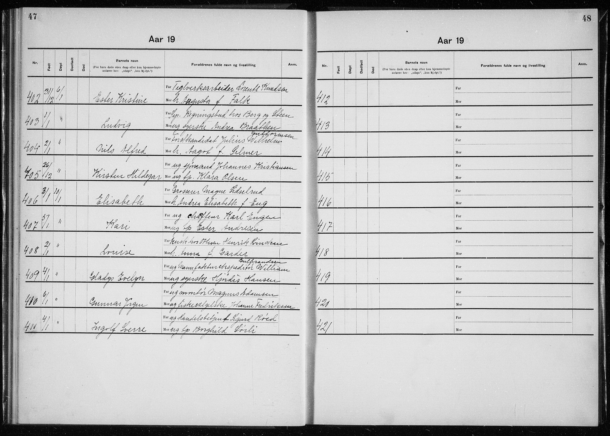 Rikshospitalet prestekontor Kirkebøker, AV/SAO-A-10309b/K/L0007/0003: Baptism register no. 7.3, 1914-1915, p. 47-48