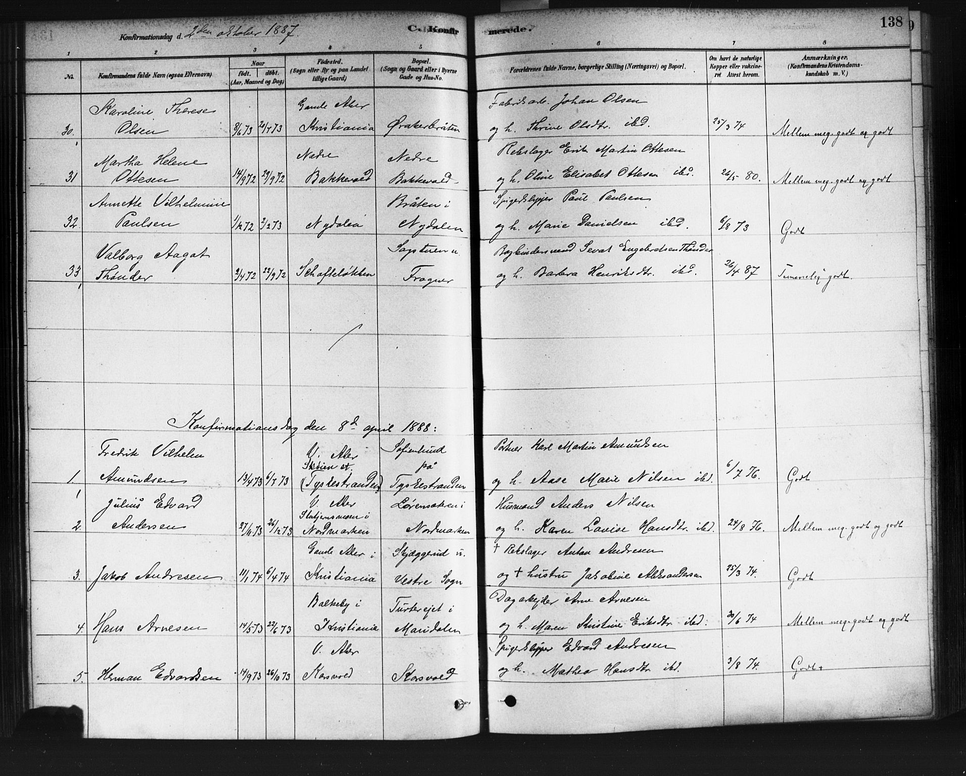 Vestre Aker prestekontor Kirkebøker, AV/SAO-A-10025/F/Fa/L0008: Parish register (official) no. 8, 1878-1903, p. 138