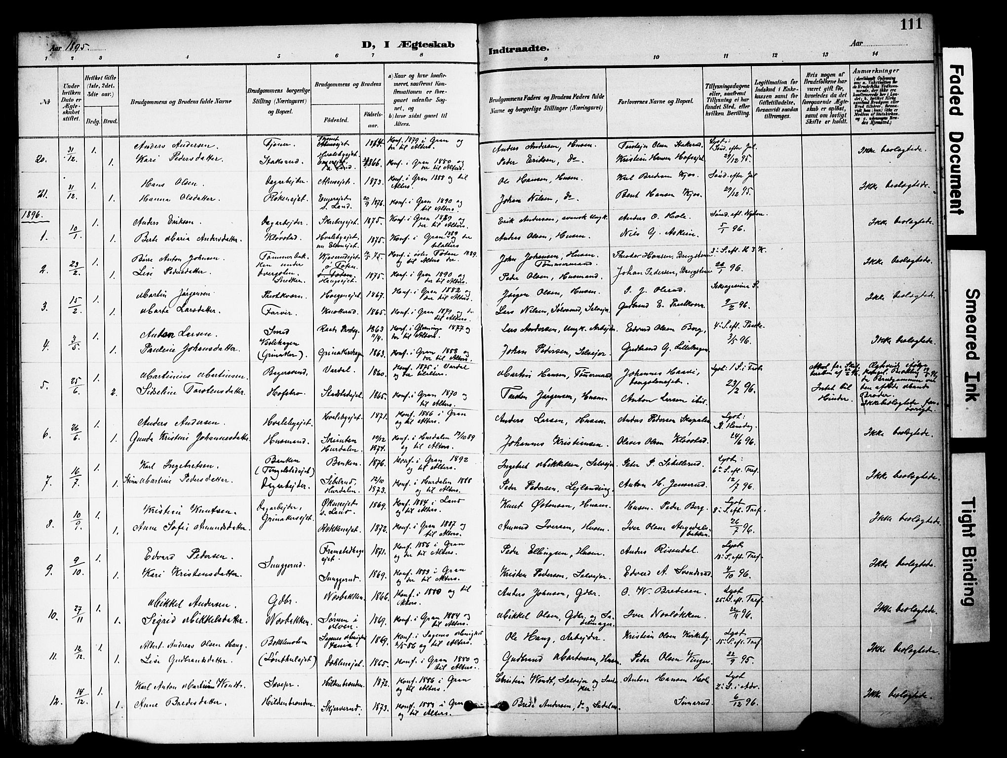 Brandbu prestekontor, SAH/PREST-114/H/Ha/Hab/L0006: Parish register (copy) no. 6, 1893-1902, p. 111