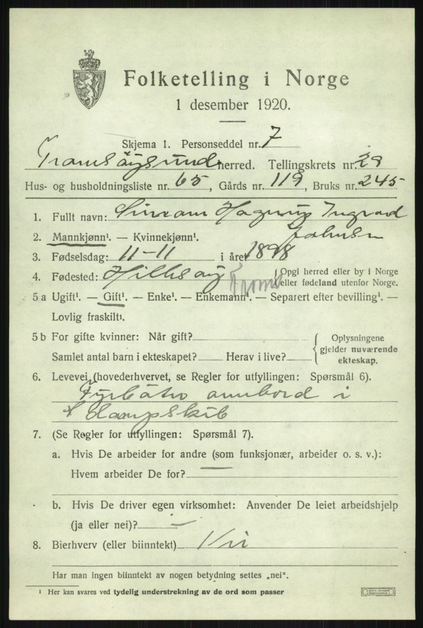 SATØ, 1920 census for Tromsøysund, 1920, p. 14184