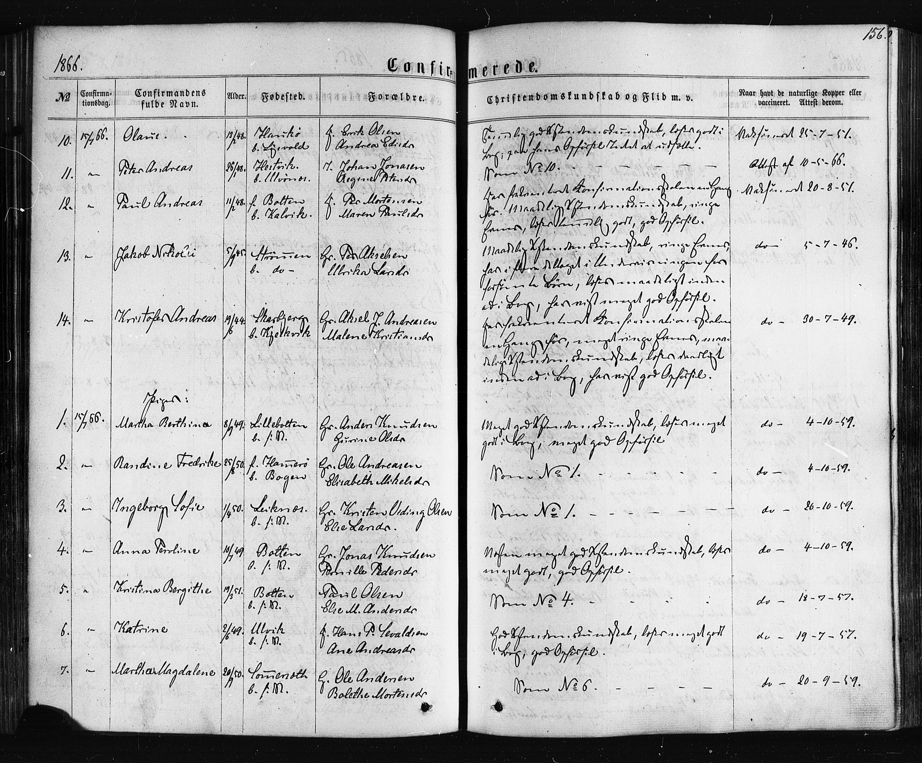 Ministerialprotokoller, klokkerbøker og fødselsregistre - Nordland, SAT/A-1459/861/L0867: Parish register (official) no. 861A02, 1864-1878, p. 156