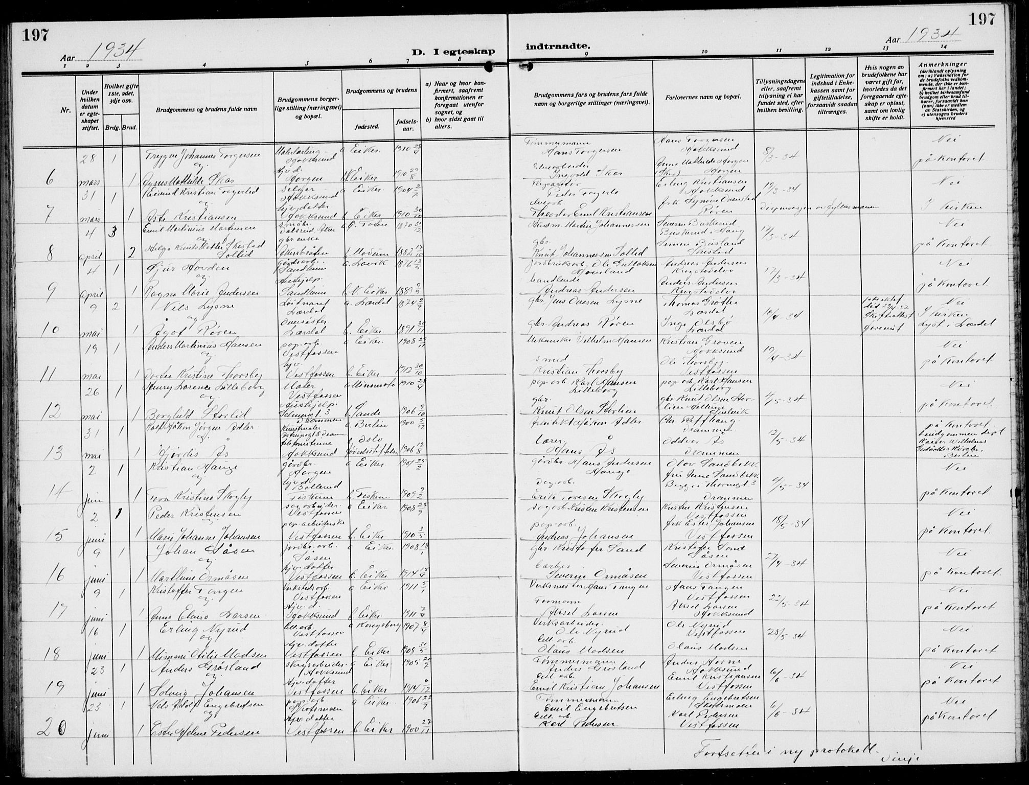 Eiker kirkebøker, AV/SAKO-A-4/G/Ga/L0010: Parish register (copy) no. I 10, 1925-1934, p. 197