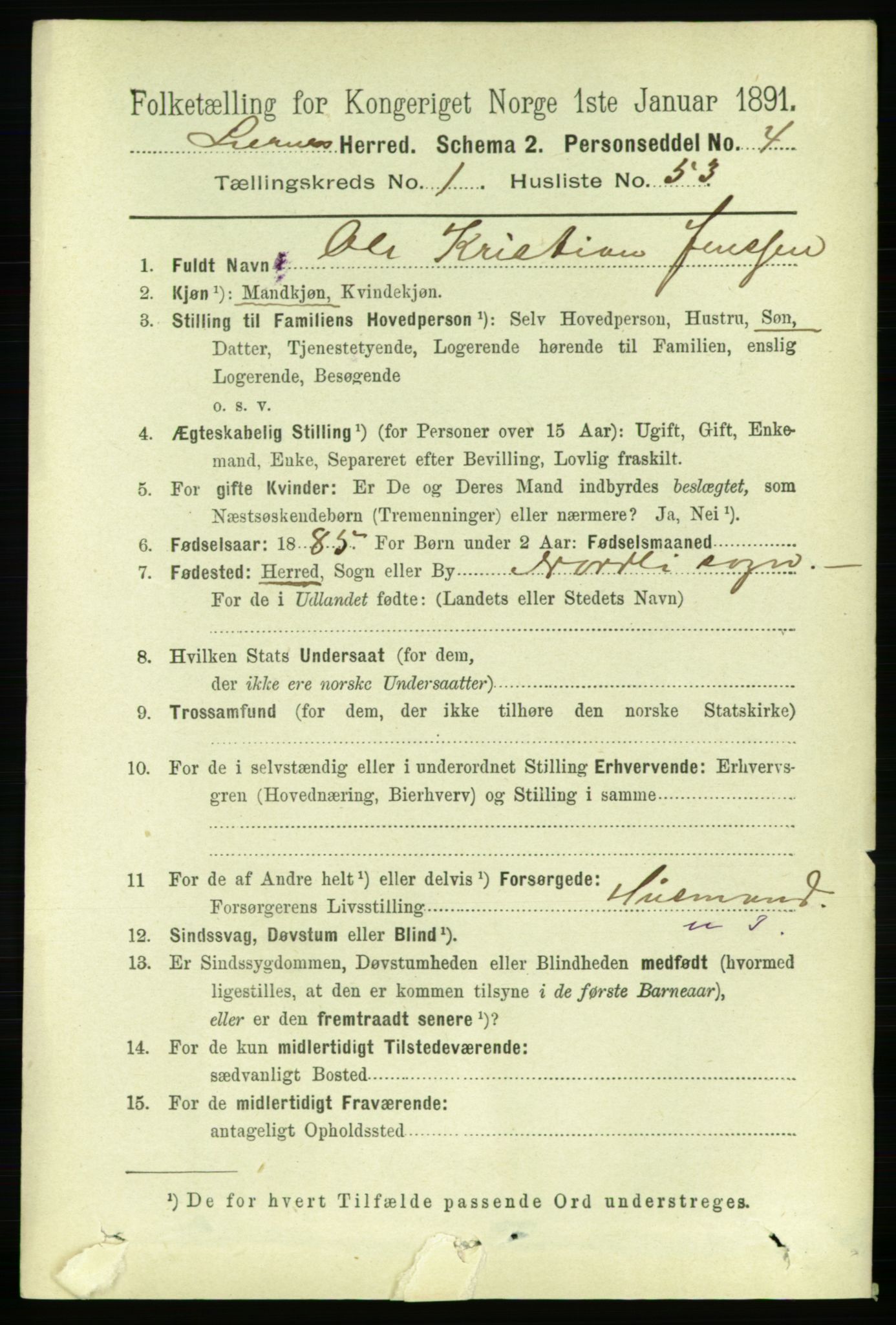 RA, 1891 census for 1737 Lierne, 1891, p. 499