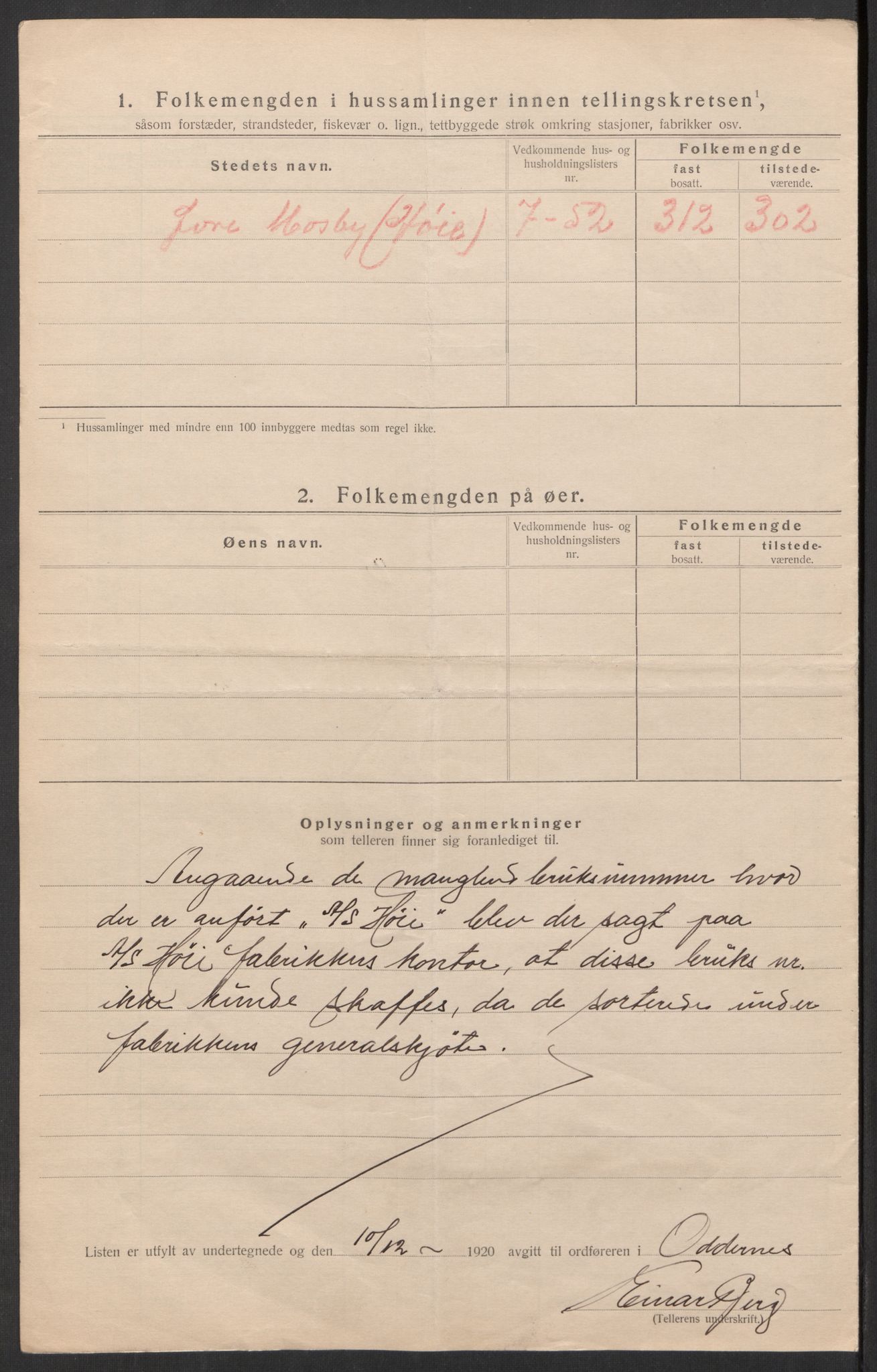 SAK, 1920 census for Oddernes, 1920, p. 45