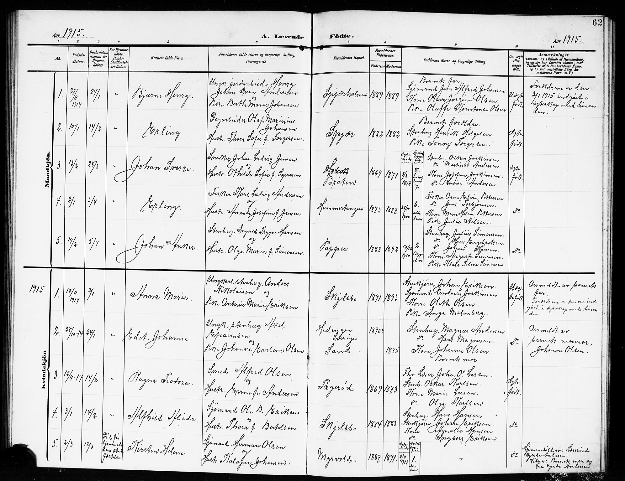 Hvaler prestekontor Kirkebøker, SAO/A-2001/G/Gb/L0003: Parish register (copy) no. II 3, 1904-1917, p. 62