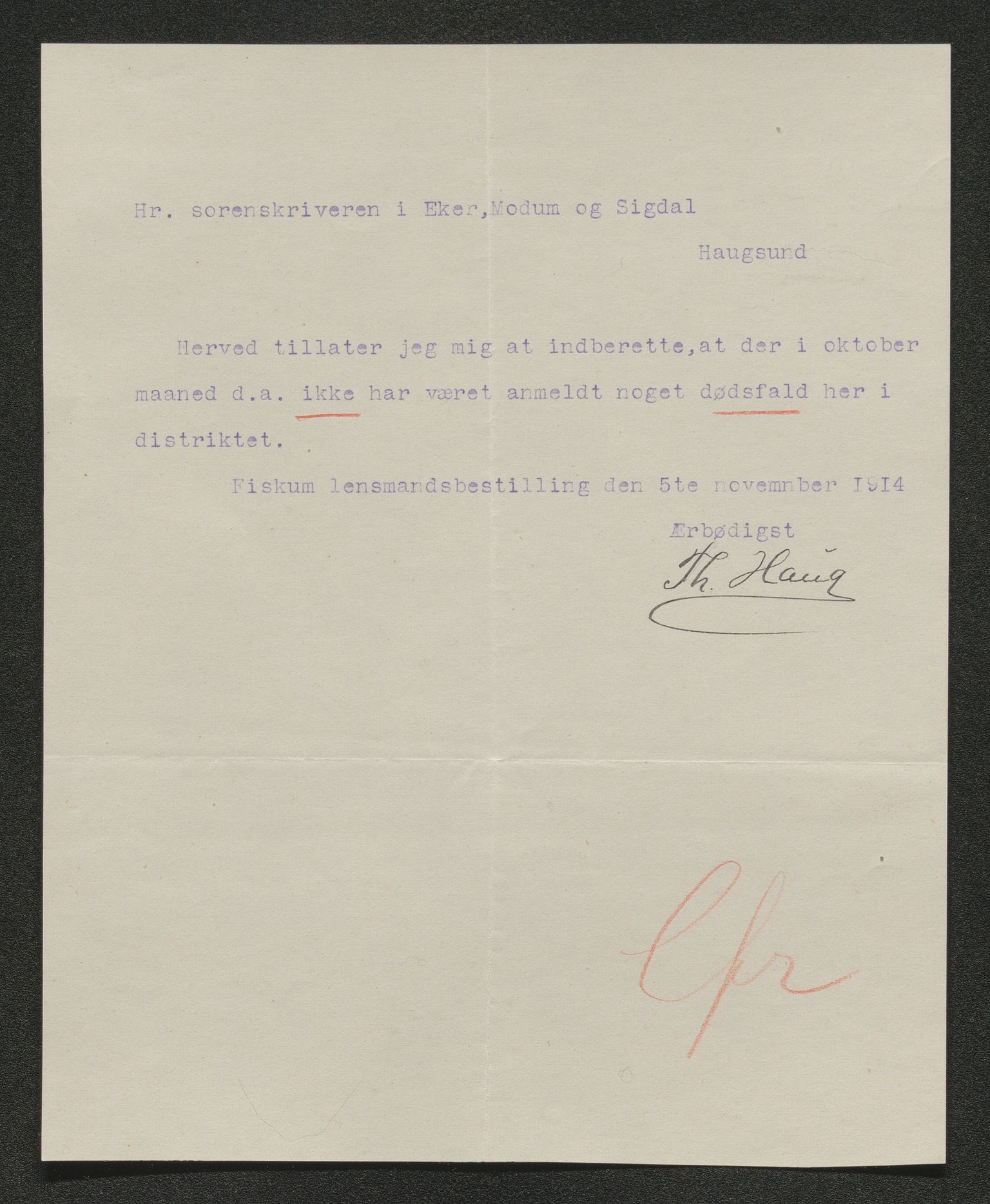 Eiker, Modum og Sigdal sorenskriveri, AV/SAKO-A-123/H/Ha/Hab/L0037: Dødsfallsmeldinger, 1914-1915, p. 444
