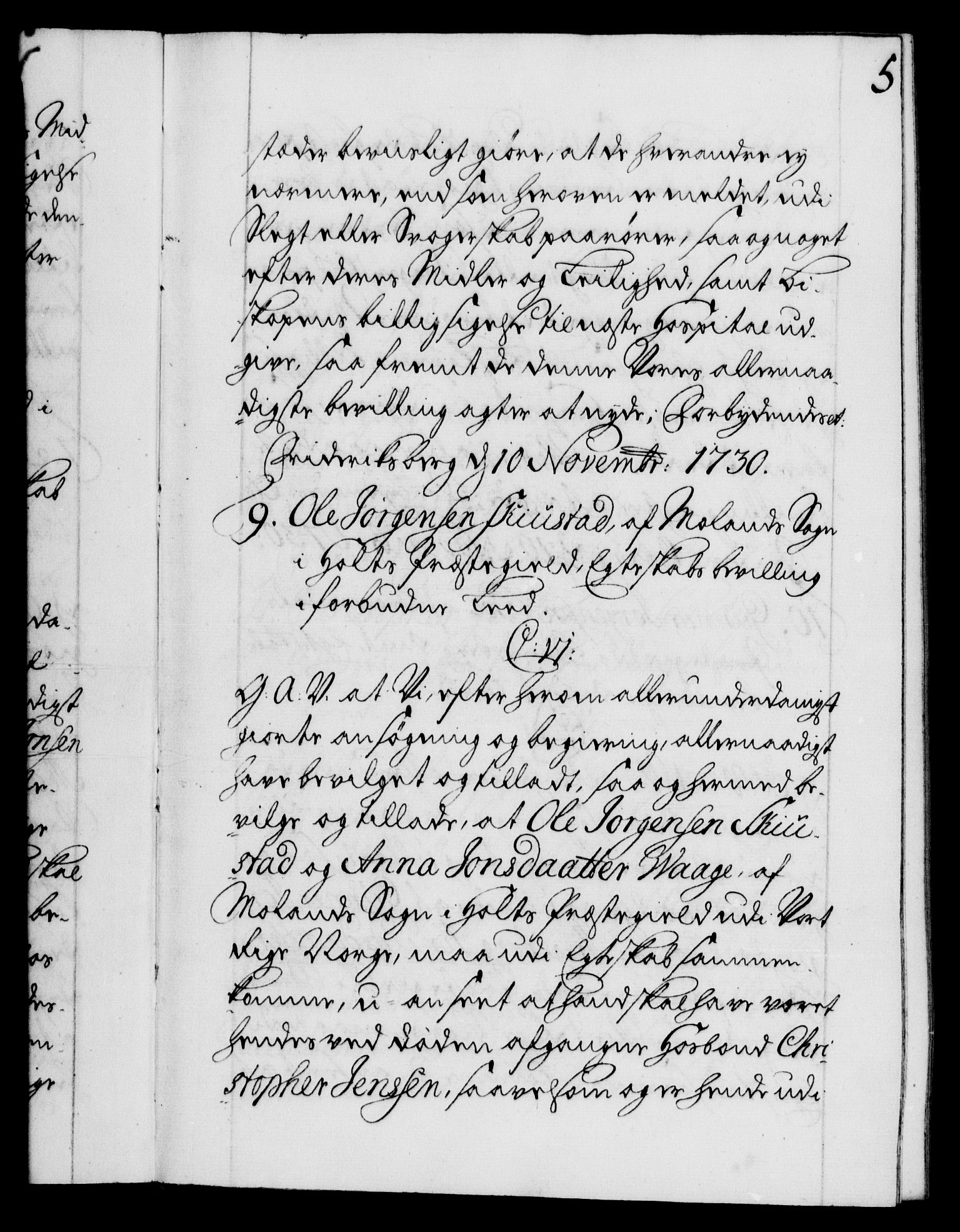 Danske Kanselli 1572-1799, AV/RA-EA-3023/F/Fc/Fca/Fcaa/L0027: Norske registre, 1730-1732, p. 5a