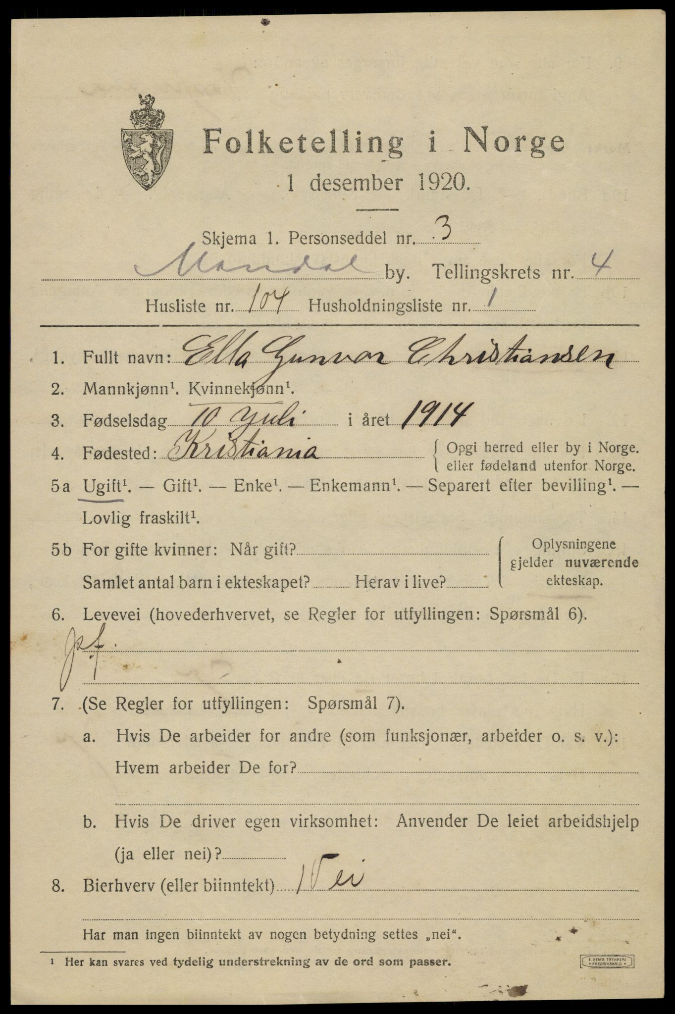 SAK, 1920 census for Mandal, 1920, p. 8155