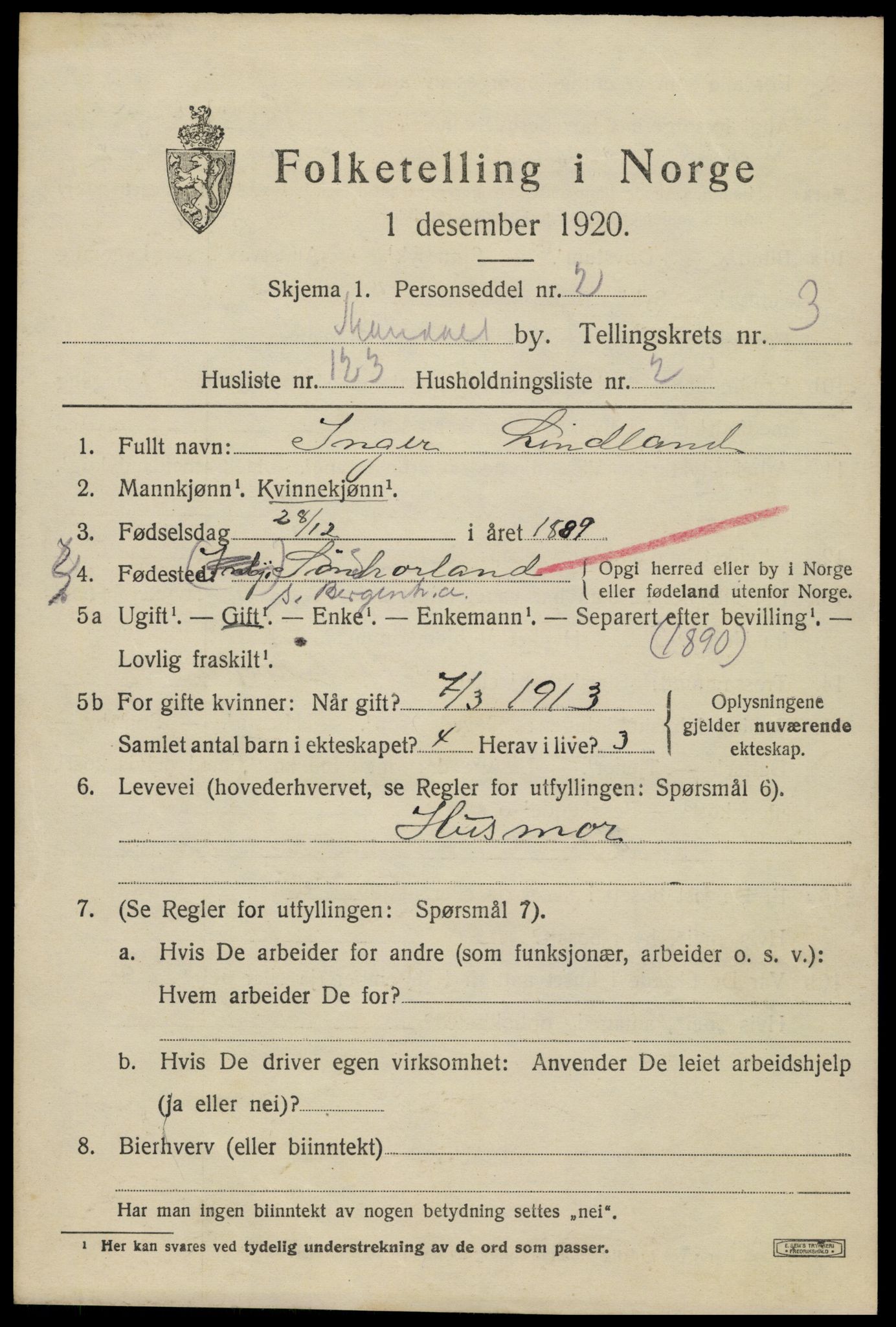 SAK, 1920 census for Mandal, 1920, p. 6871