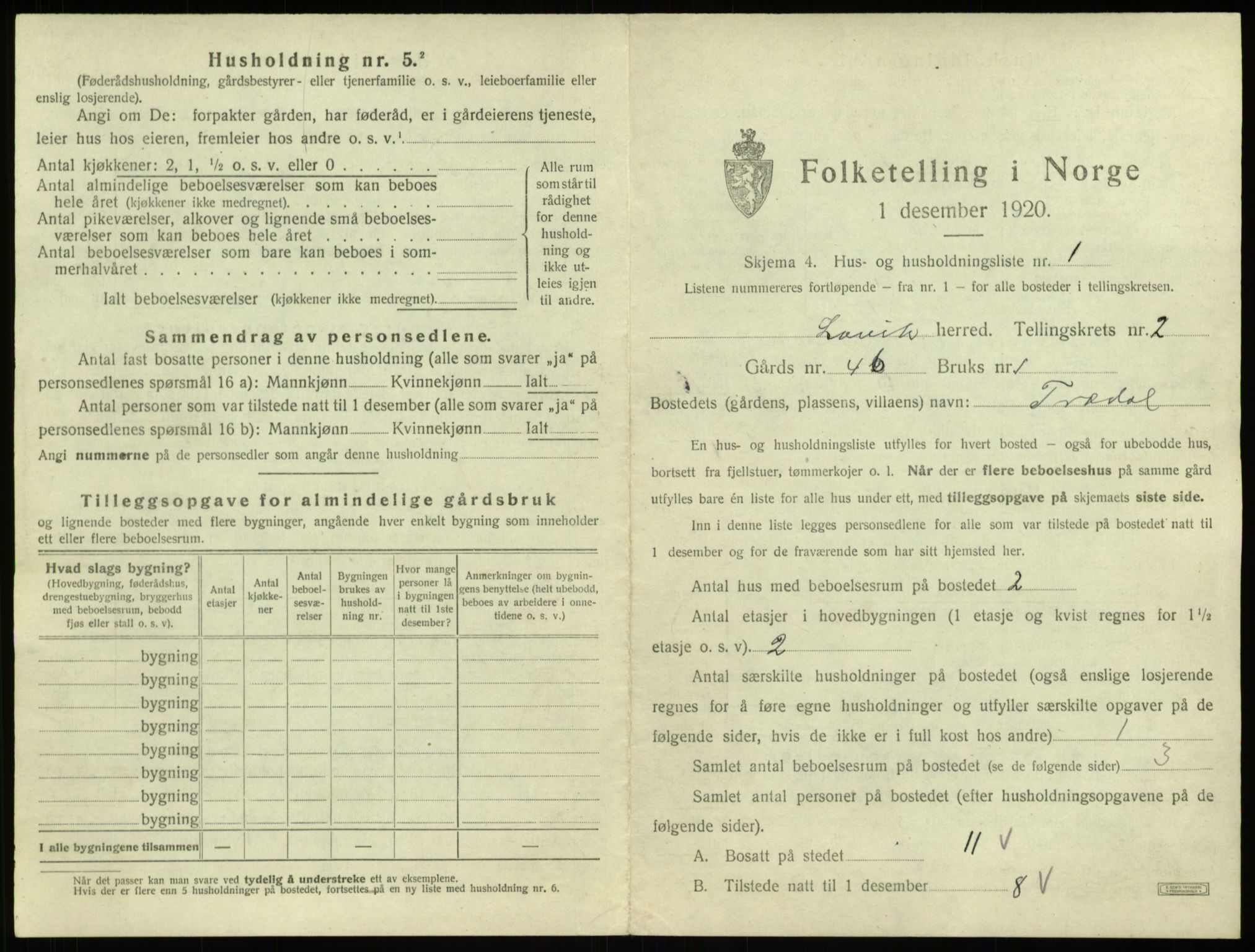 SAB, 1920 census for Lavik, 1920, p. 50