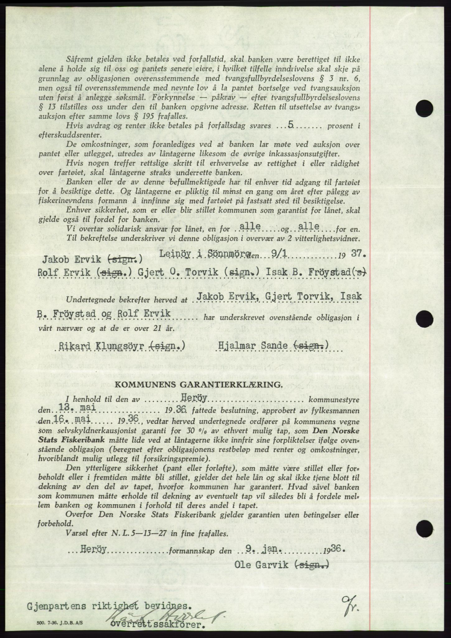 Søre Sunnmøre sorenskriveri, AV/SAT-A-4122/1/2/2C/L0062: Mortgage book no. 56, 1936-1937, Diary no: : 127/1937