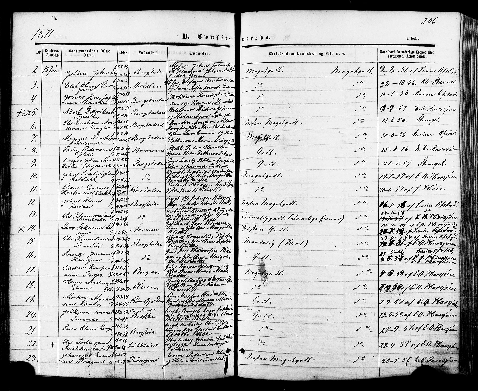 Ministerialprotokoller, klokkerbøker og fødselsregistre - Sør-Trøndelag, SAT/A-1456/681/L0932: Parish register (official) no. 681A10, 1860-1878, p. 206