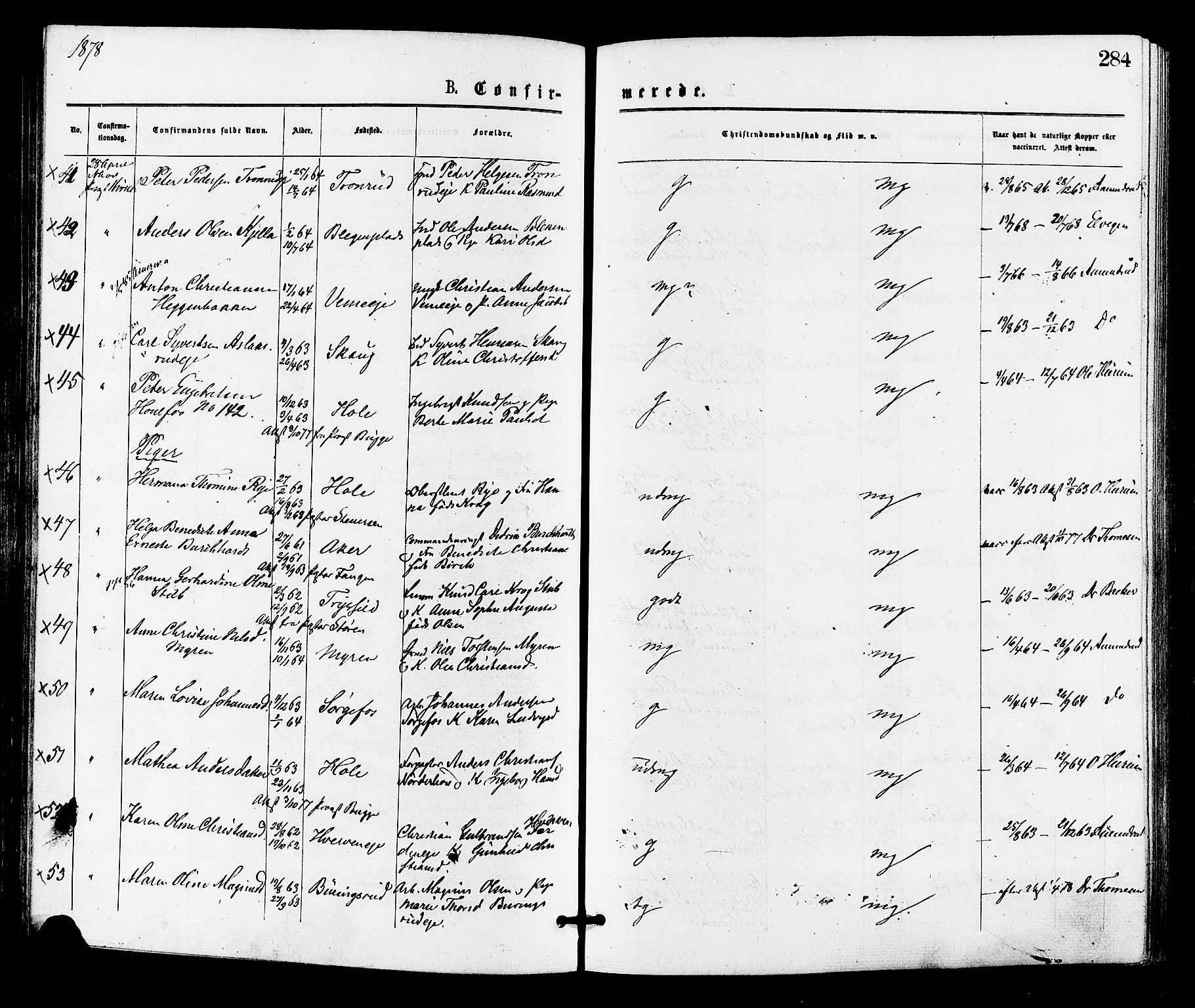 Norderhov kirkebøker, AV/SAKO-A-237/F/Fa/L0015: Parish register (official) no. 15, 1875-1884, p. 284