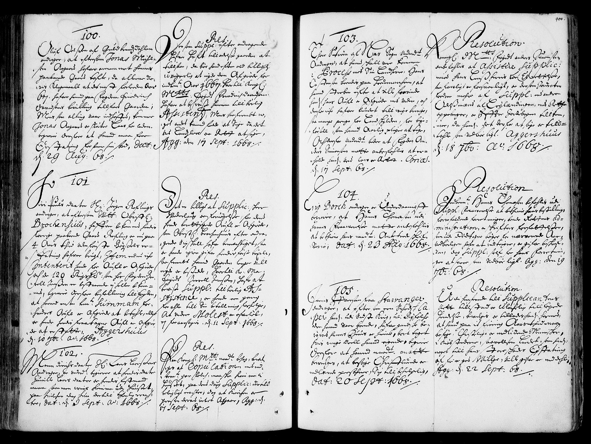 Stattholderembetet 1572-1771, AV/RA-EA-2870/Ad/L0001: Supplikasjons- og resolusjonsprotokoll, 1662-1669, p. 399b-400a