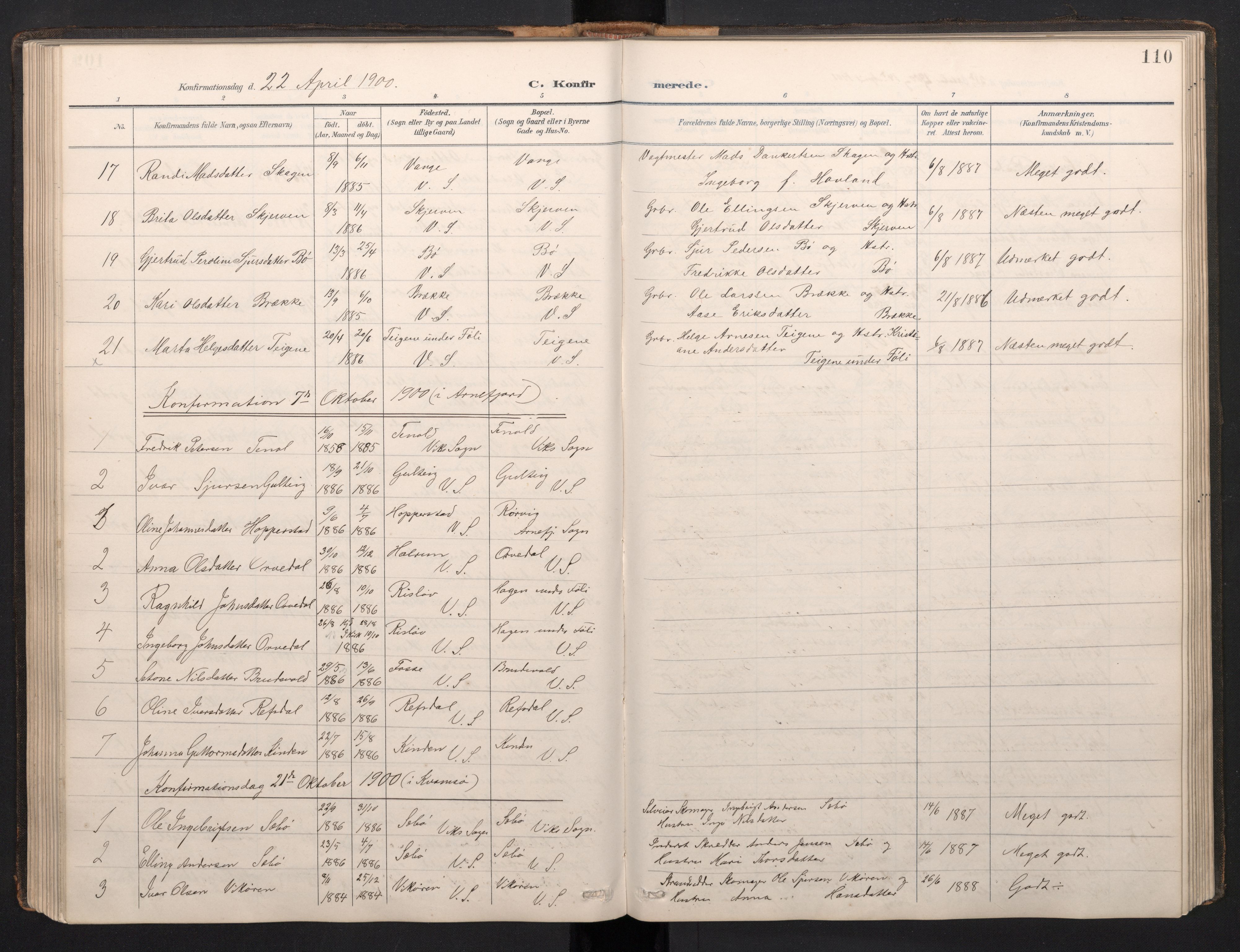 Vik sokneprestembete, AV/SAB-A-81501/H/Hab/Haba/L0004: Parish register (copy) no. A 4, 1895-1914, p. 109b-110a