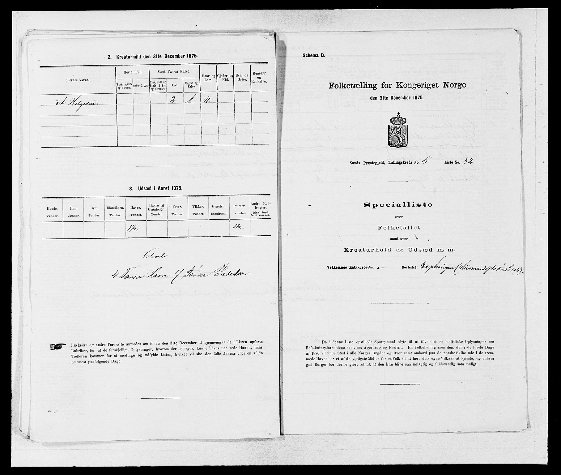 SAB, 1875 census for 1245P Sund, 1875, p. 571