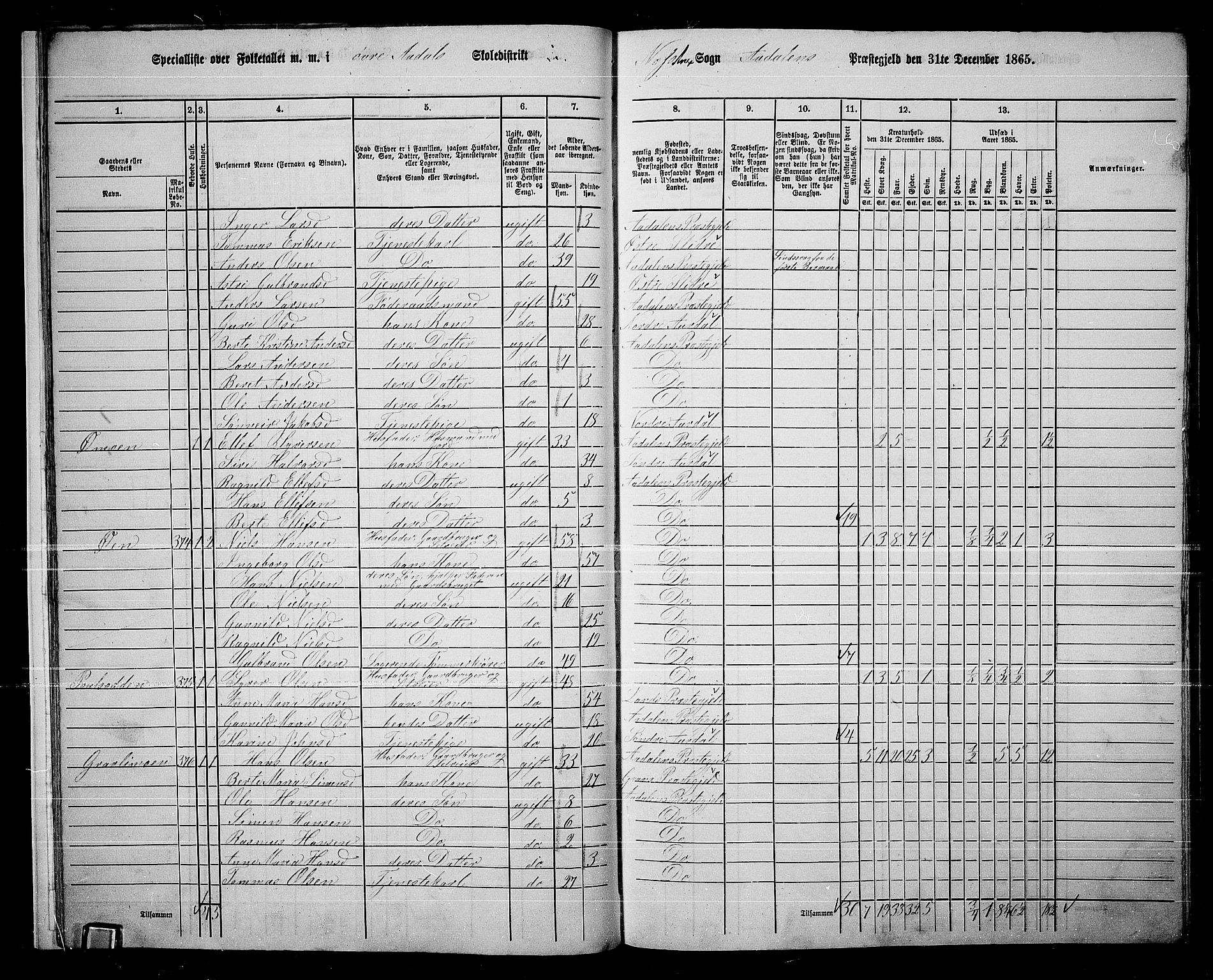 RA, 1865 census for Ådal, 1865, p. 17