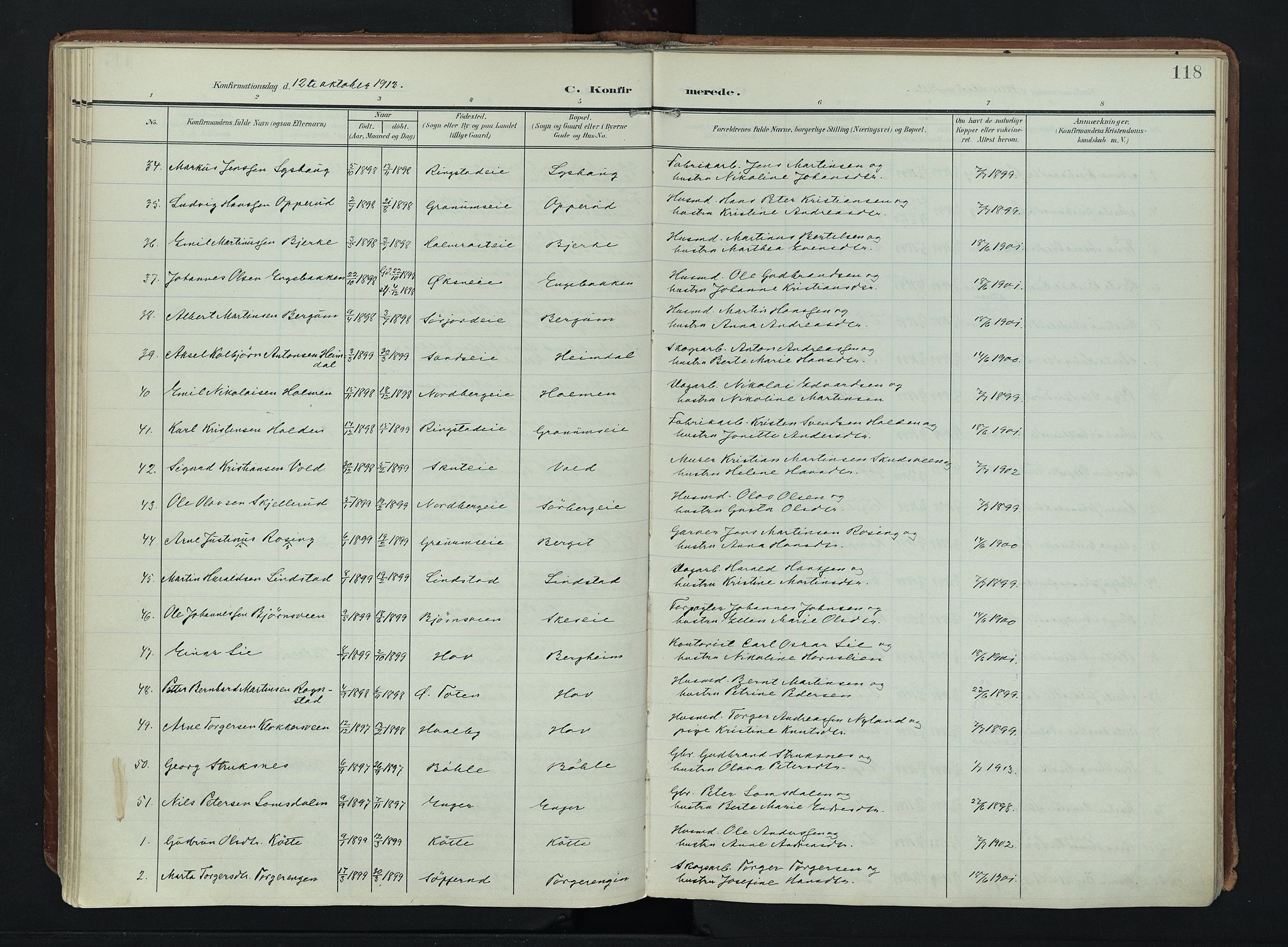 Søndre Land prestekontor, AV/SAH-PREST-122/K/L0007: Parish register (official) no. 7, 1905-1914, p. 118