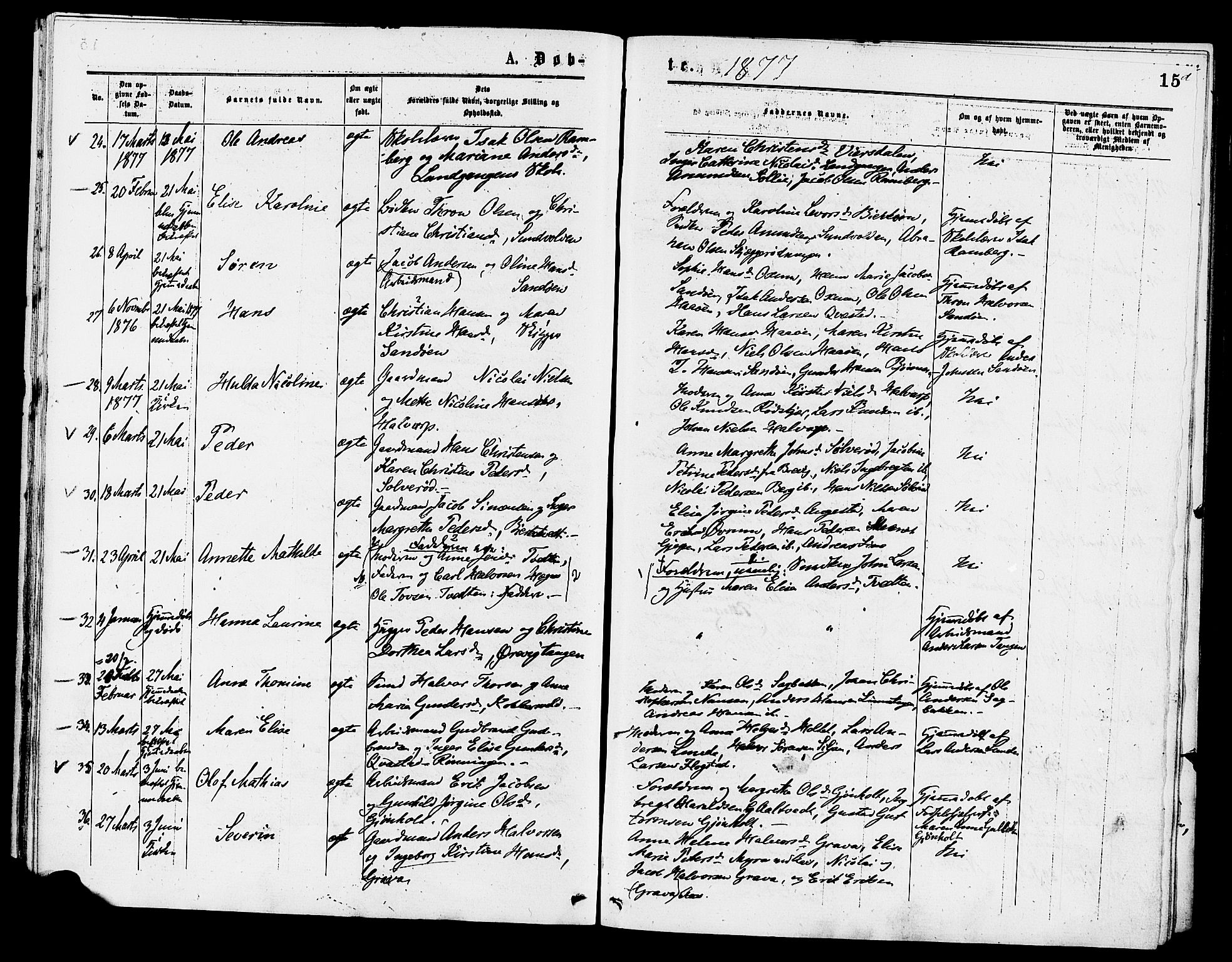 Eidanger kirkebøker, AV/SAKO-A-261/F/Fa/L0011: Parish register (official) no. 11, 1875-1878, p. 15