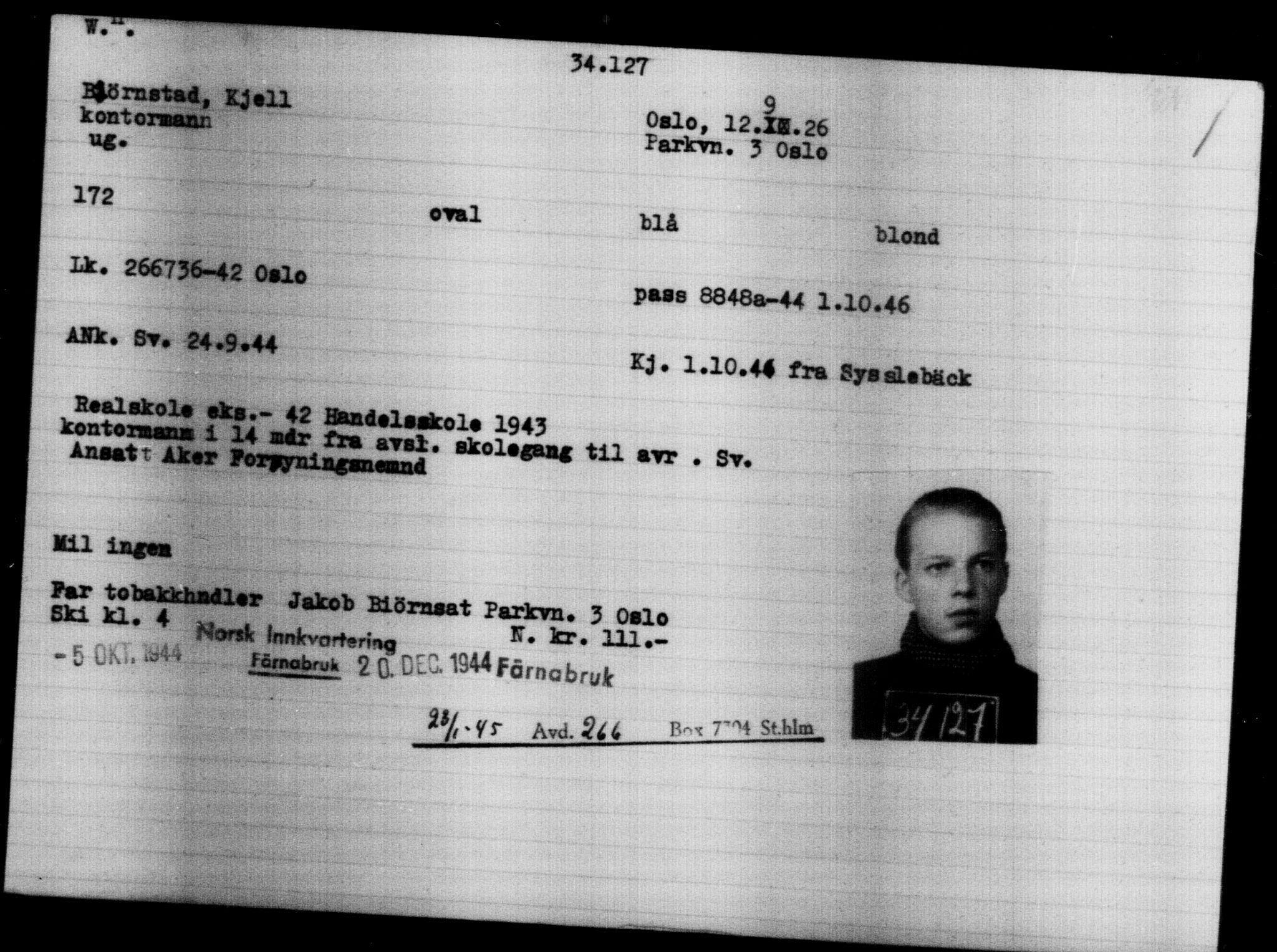Utenriksstasjonene, Legasjonen i Stockholm, Flyktningkontoret, AV/RA-S-6753/V/Va/L0013: Kjesäterkartoteket, flyktninger med registreringsnr. 31500-34731, 1940-1945, p. 2772