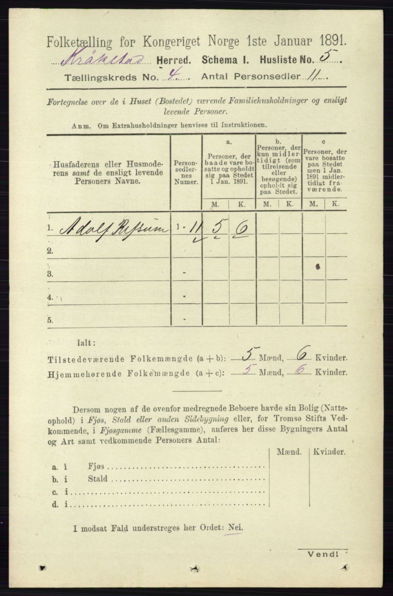 RA, 1891 census for 0212 Kråkstad, 1891, p. 1624