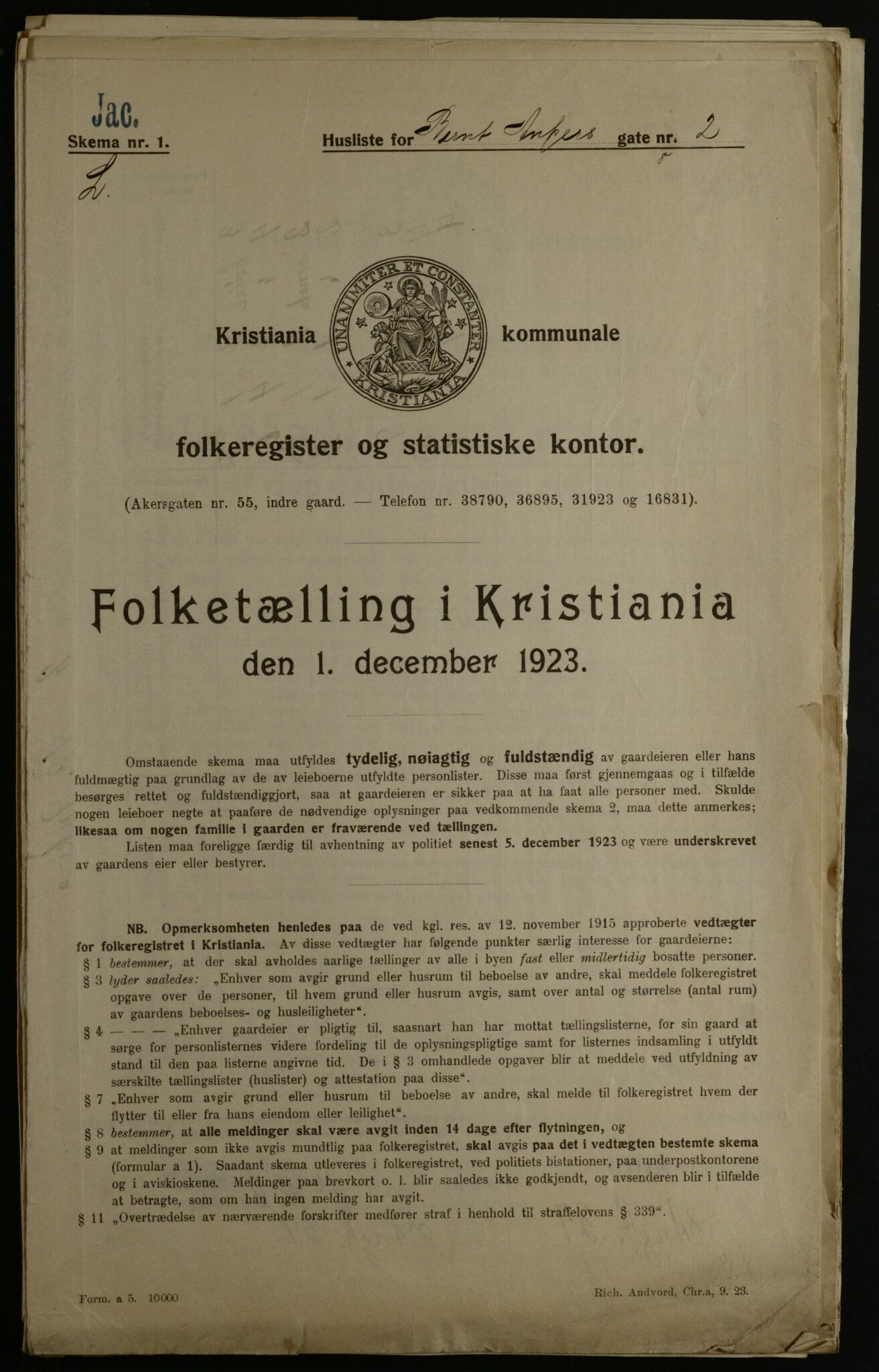 OBA, Municipal Census 1923 for Kristiania, 1923, p. 5591