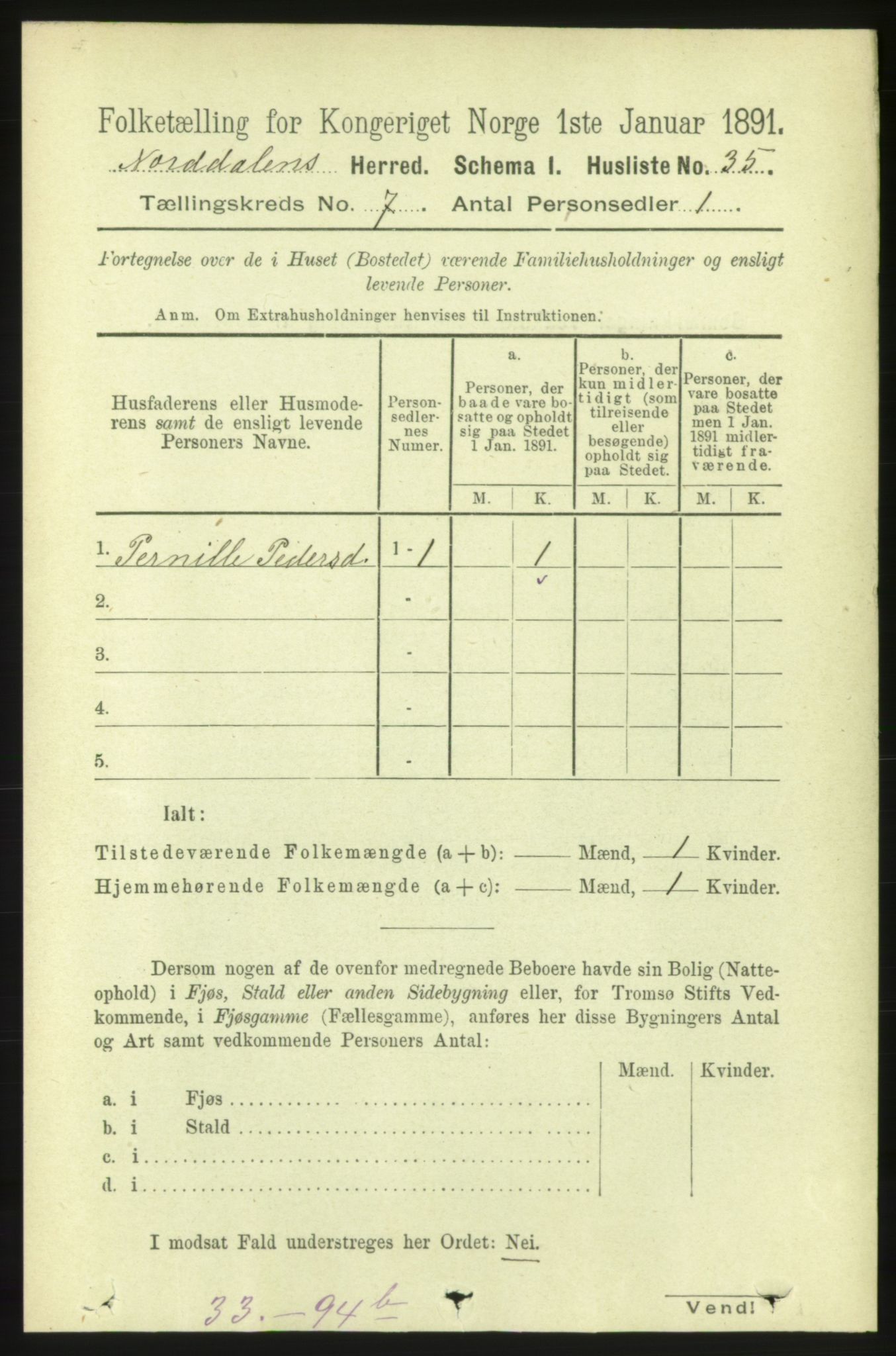 RA, 1891 census for 1524 Norddal, 1891, p. 1309