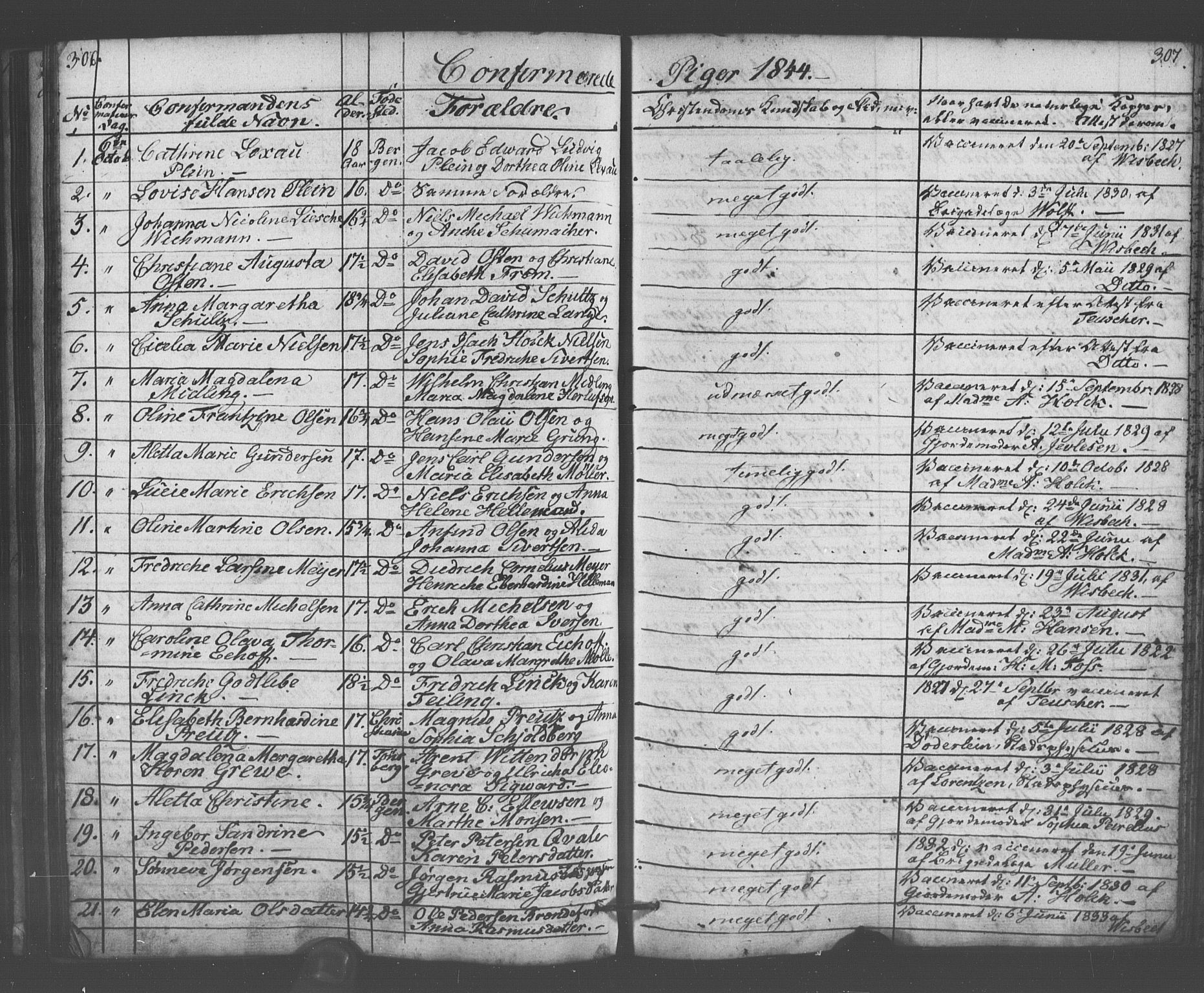 Domkirken sokneprestembete, SAB/A-74801/H/Haa/L0063: Curate's parish register no. A 1, 1821-1848, p. 306-307
