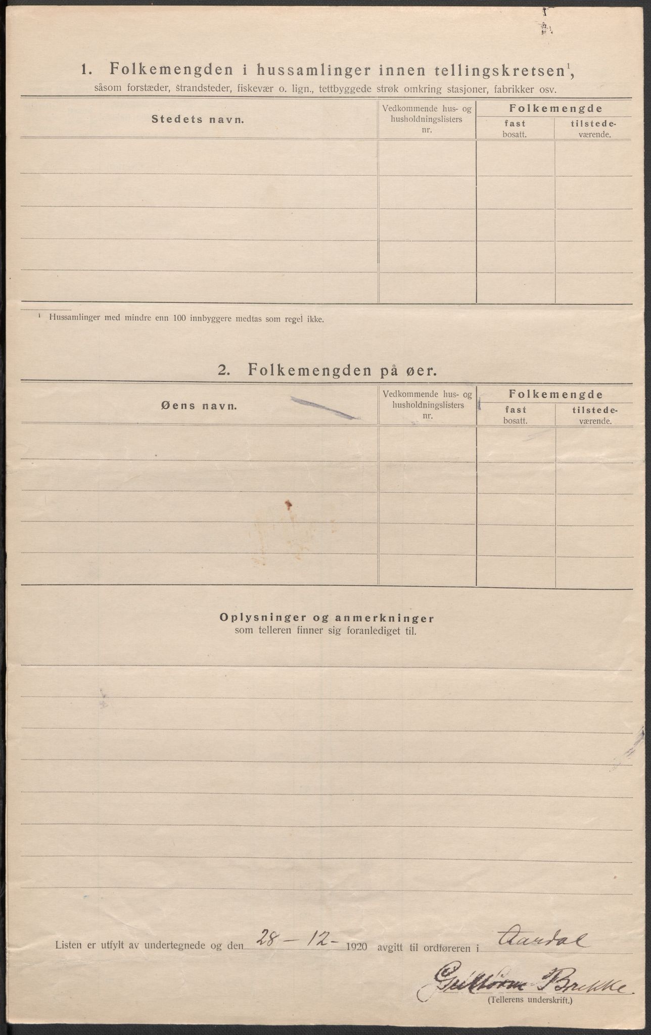 SAB, 1920 census for Årdal, 1920, p. 17