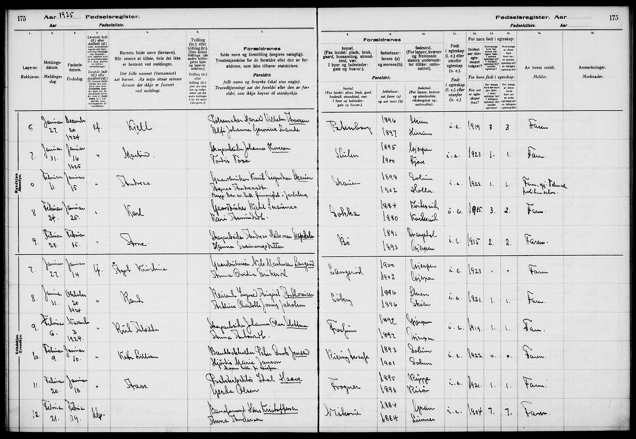 Gjerpen kirkebøker, SAKO/A-265/J/Ja/L0001: Birth register no. 1, 1916-1926, p. 175