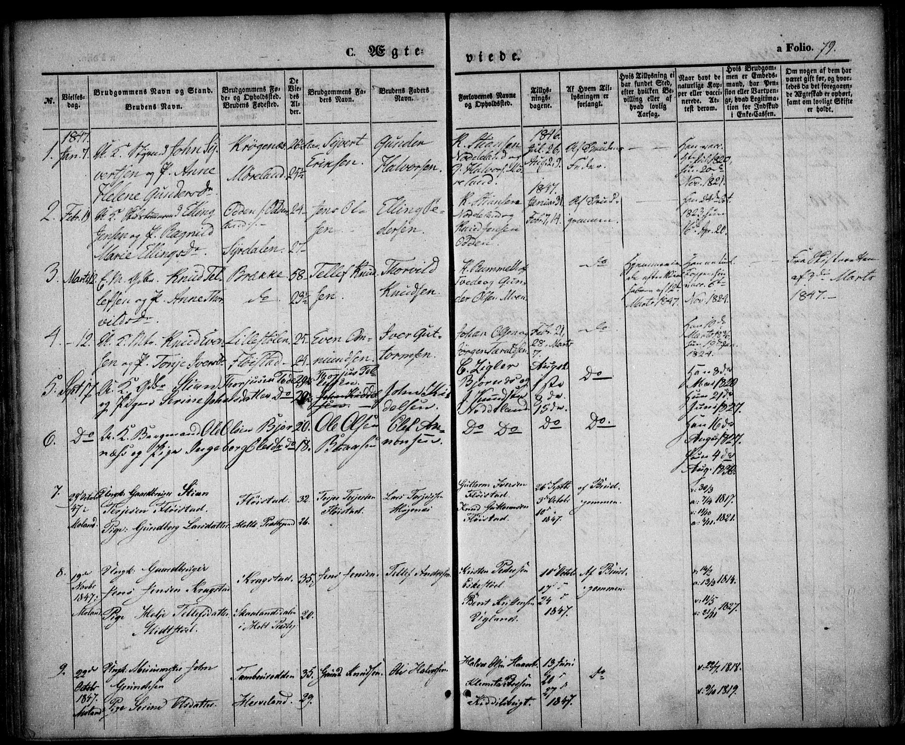 Austre Moland sokneprestkontor, SAK/1111-0001/F/Fa/Faa/L0007: Parish register (official) no. A 7, 1847-1857, p. 79